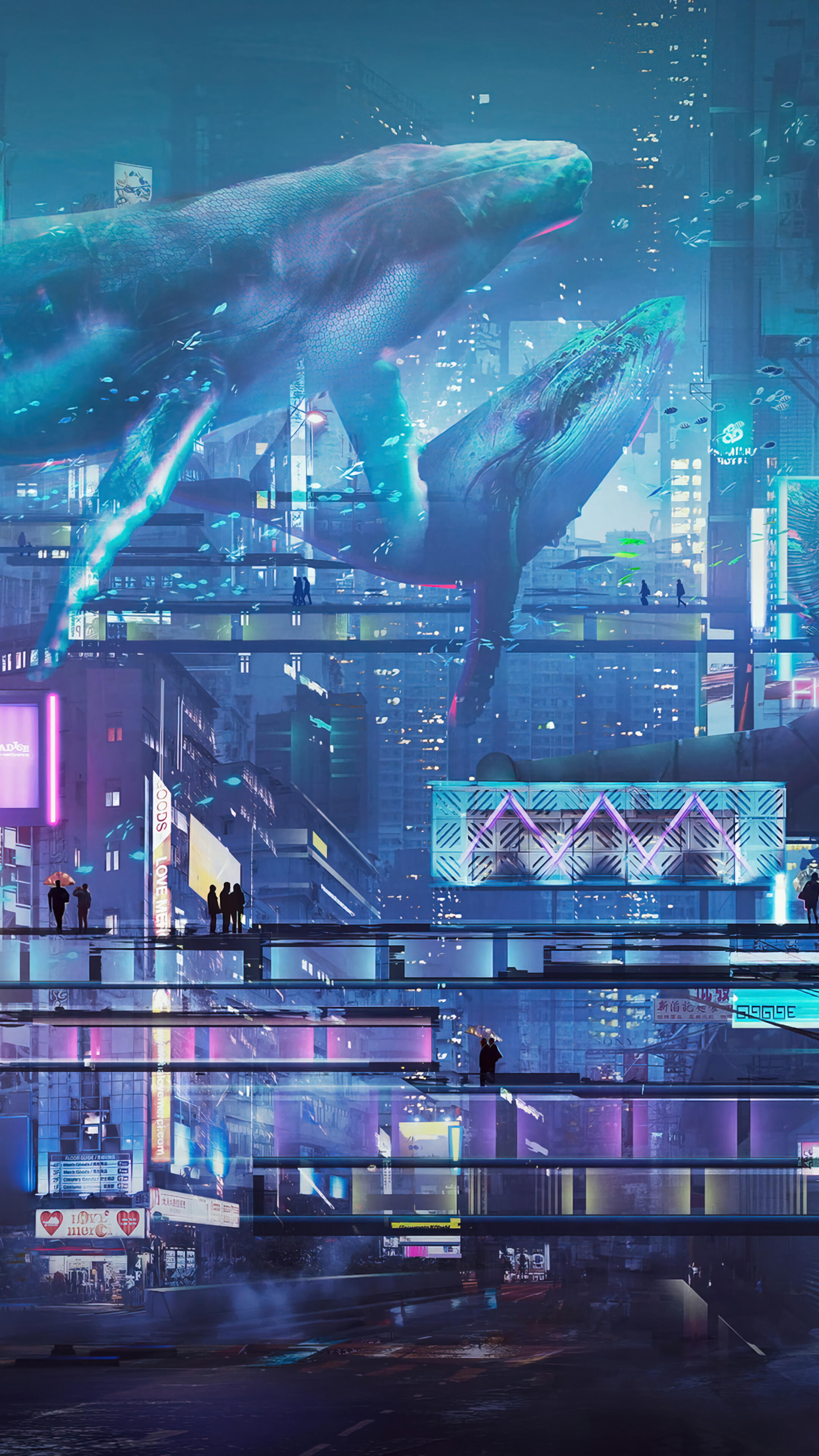 Cyberpunk Night City Hologram 4K Wallpaper iPhone HD Phone h