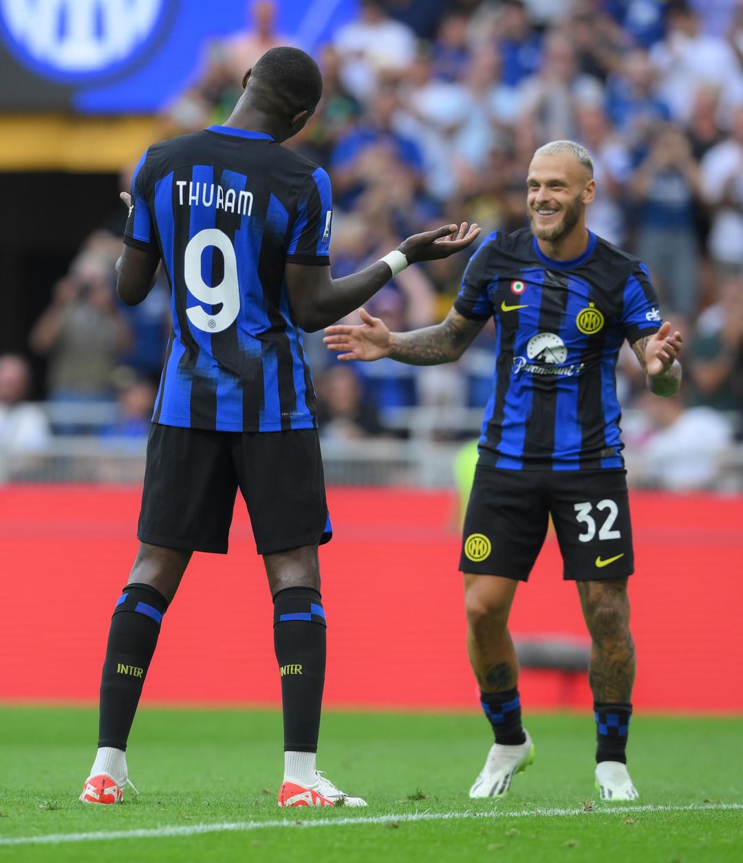 Thuram celebrating like Dimarco