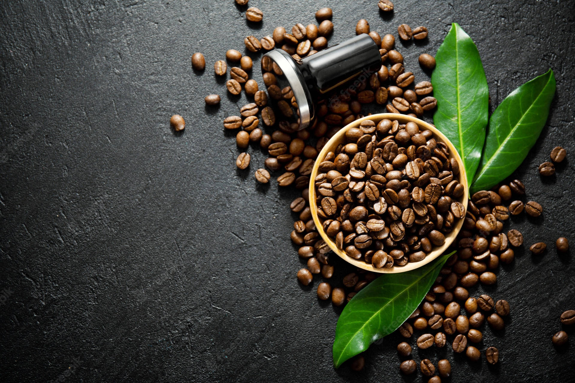 Download Coffee Beans With Leaves Wallpaper
