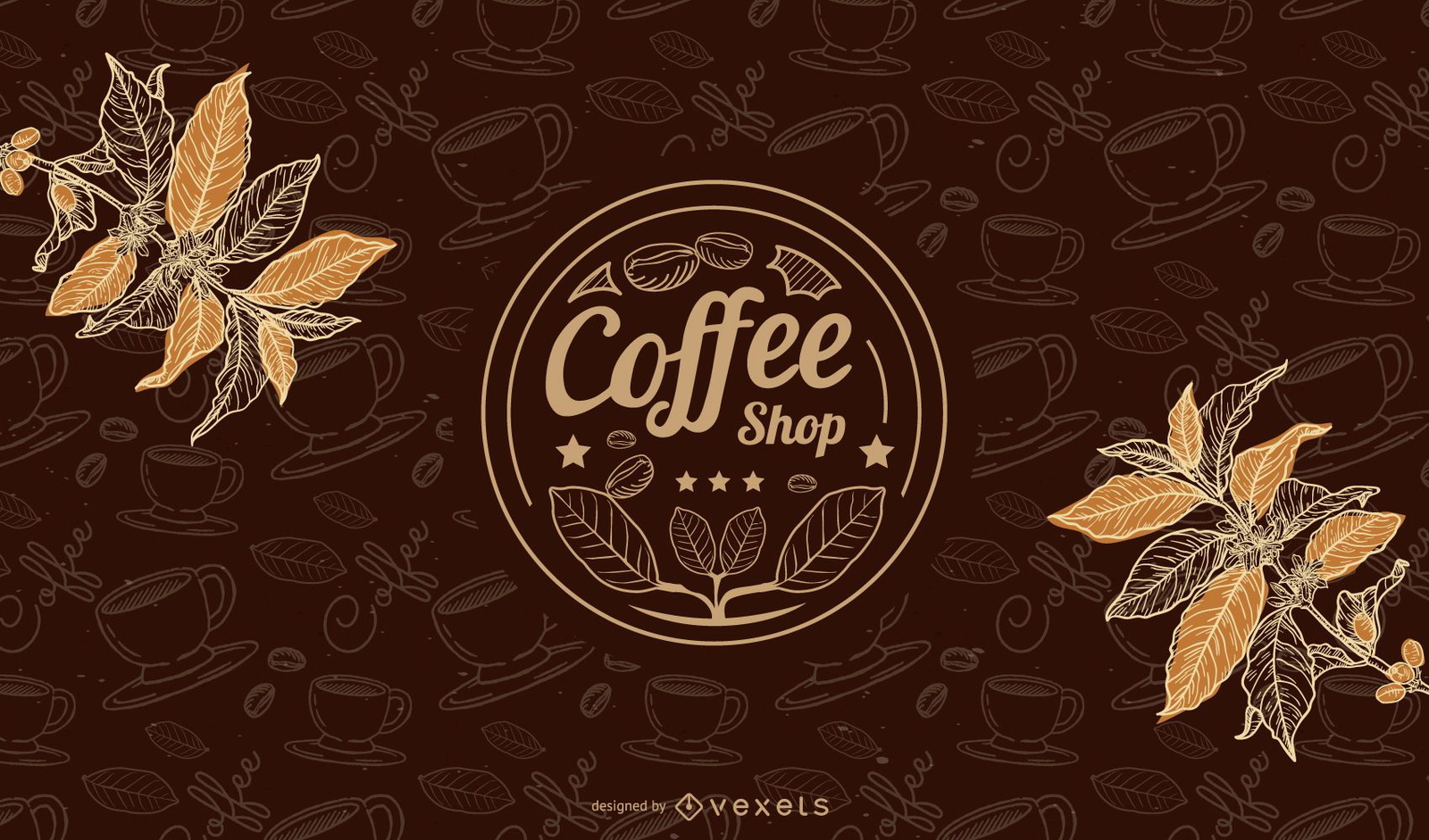 Hot Coffee Cup Background With Beans Vector Download