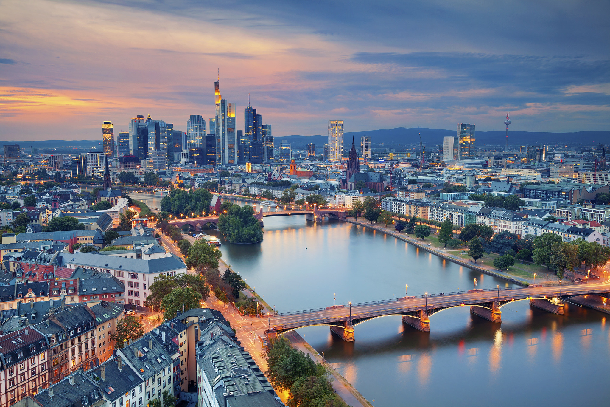 Wallpaper river, building, Germany, panorama, bridges, Germany, Frankfurt am main, Frankfurt am Main for mobile and desktop, section город, resolution 2048x1365
