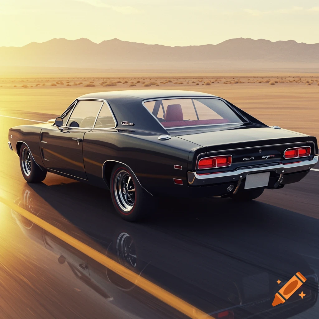 Drawing of an Old Black Dodge Challenger in Release Style created on Craiyon