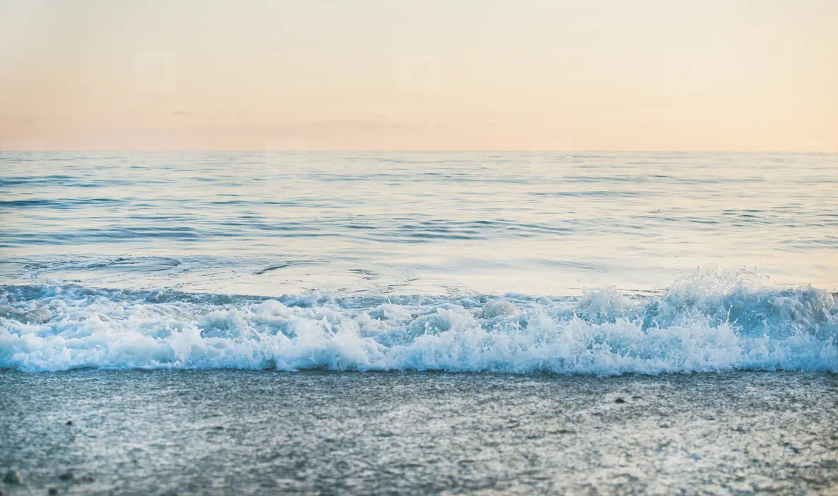 Calm Sea And Beach View At Sunset, Pastel Colors Photo