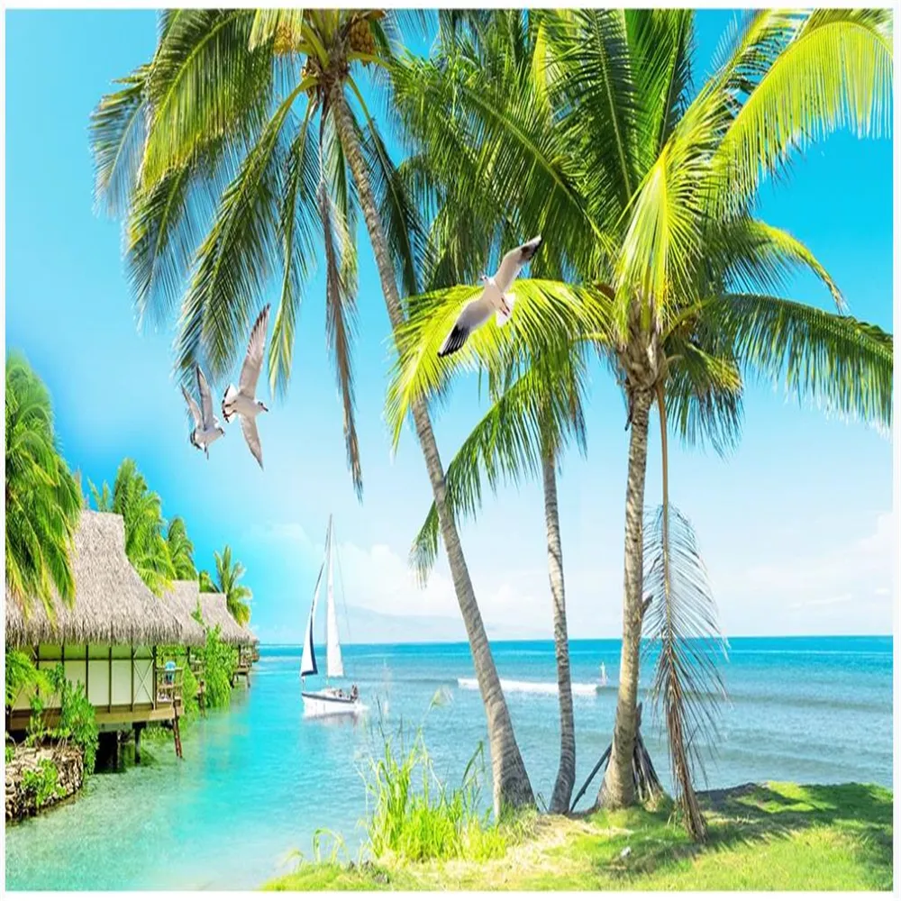 Romantic Mediterranean Sea 3D Beach Wallpaper Customizable TV Background With Beautiful Scenery From Yiwuwallpaper, $17.09