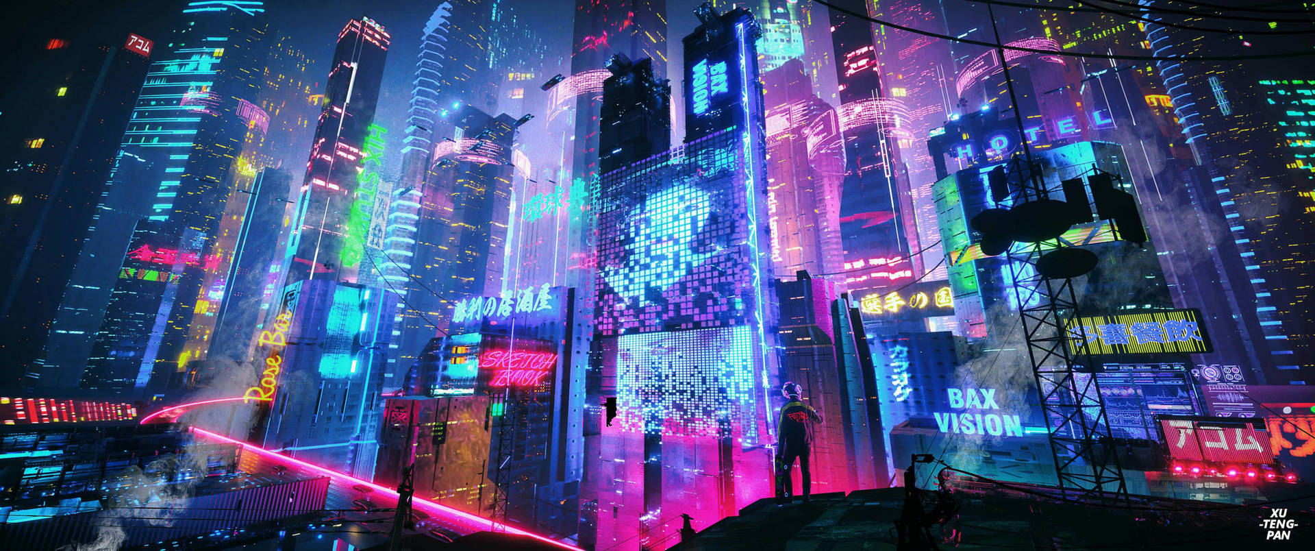 City Futuristic In Neon Lights Wallpaper