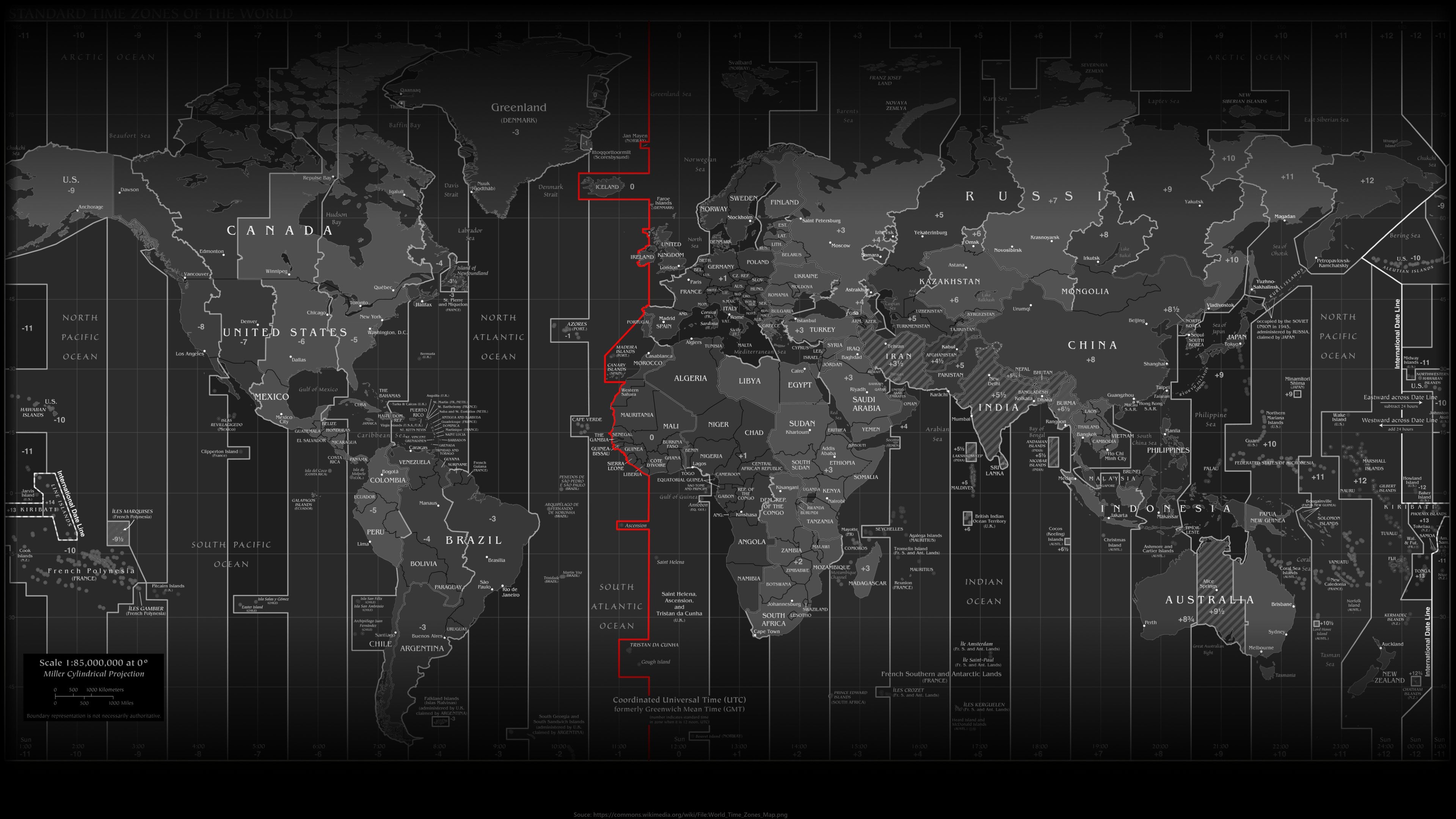 World Time Zones Map 2016 3840x2160 16:9 (PNG)