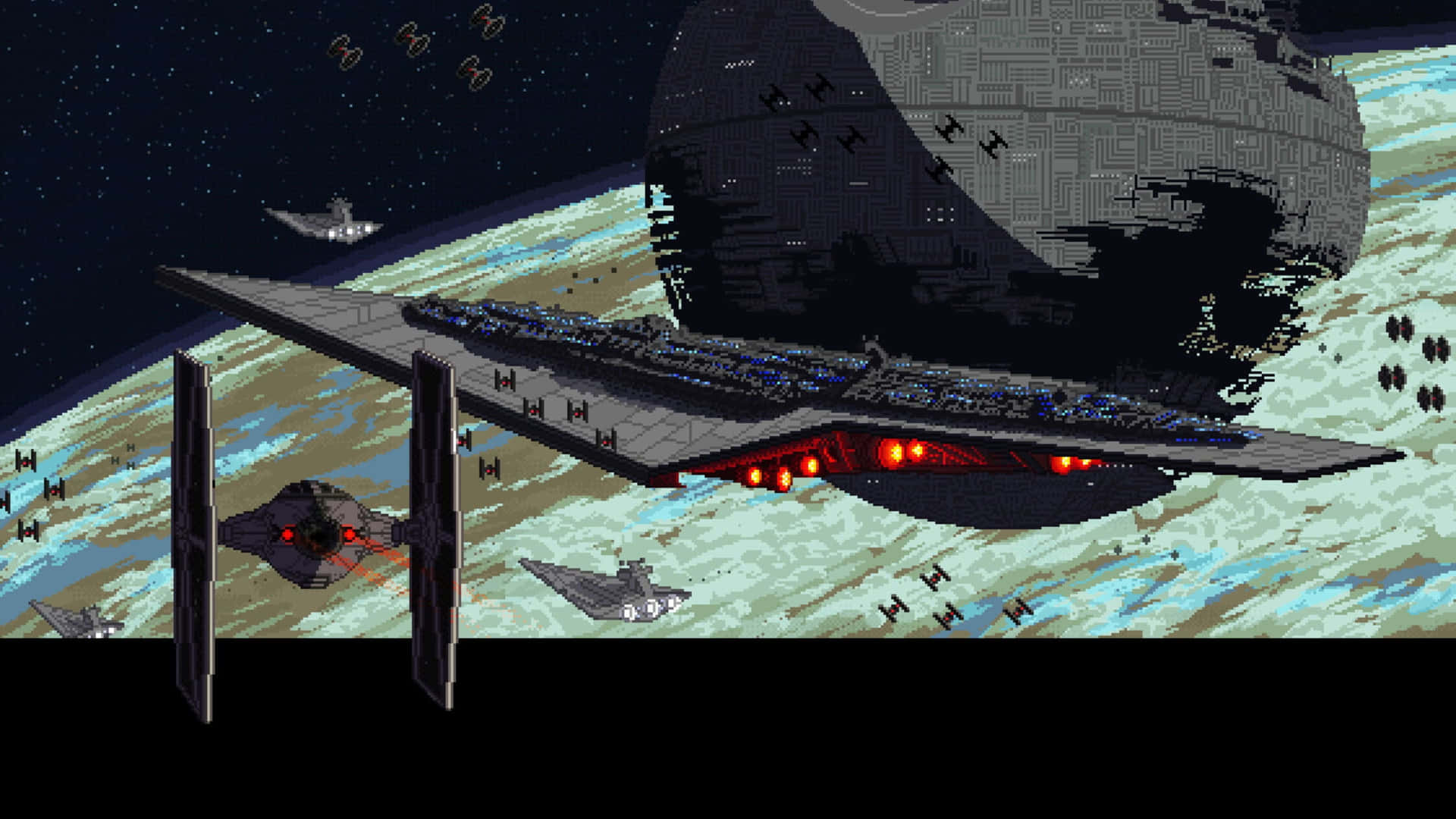 Download Pixel Art Space Battle Scene Wallpaper