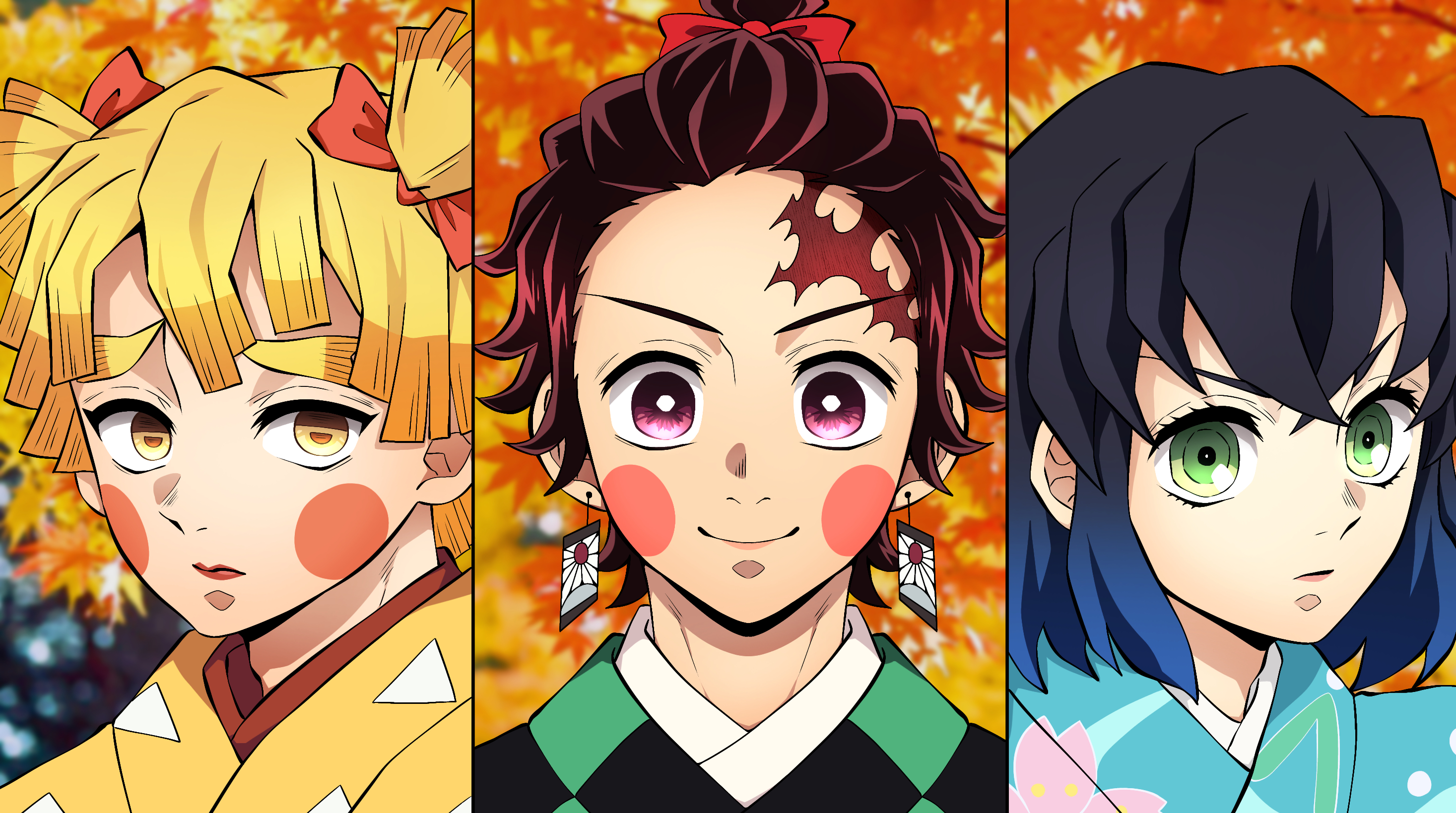 Download Zenitsu Agatsuma Inosuke Hashibira Tanjiro Kamado Anime Demon Slayer: Kimetsu No Yaiba HD Wallpaper