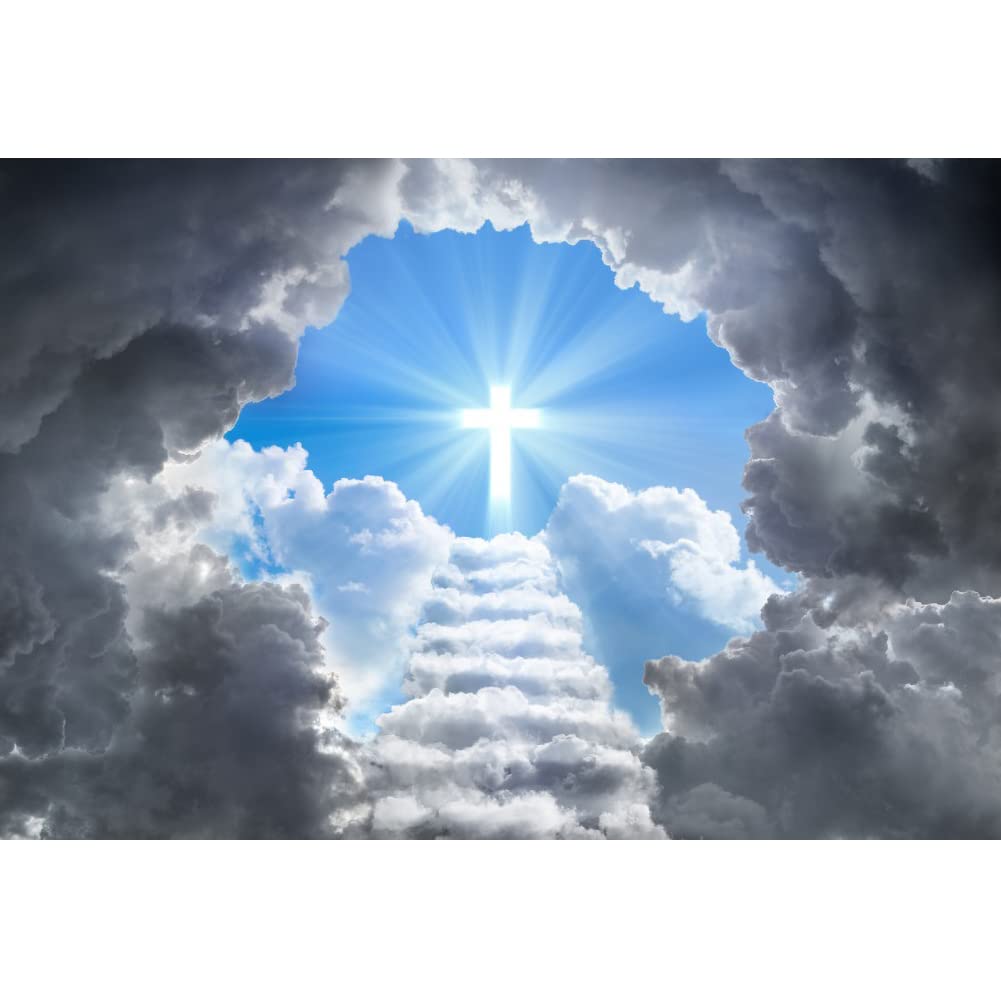 Amazon.com, Renaiss 12x8ft Stairway to Heaven Backdrop Holy Light Cross Clouds Paradise Stairs Background Staircase to Heaven Christian Activity