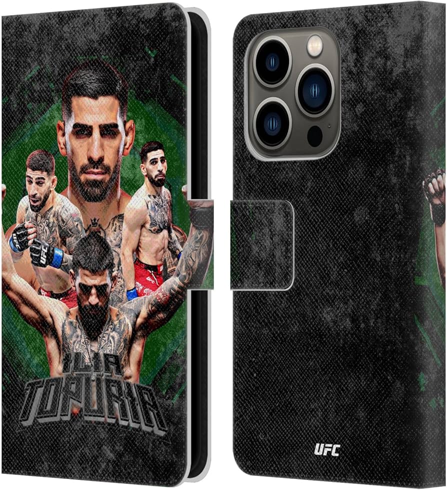 Head Case Designs Officially Licensed UFC Graphics Ilia Topuria Leather Book Wallet Case Cover Compatible with Apple iPhone 14 Pro