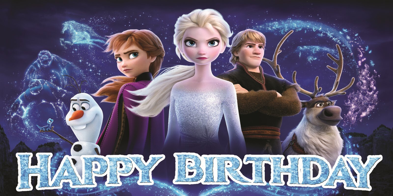 Frozen 2 Happy Birthday Banner Vinyl poster Party 3x6 Ft (36inx72in)