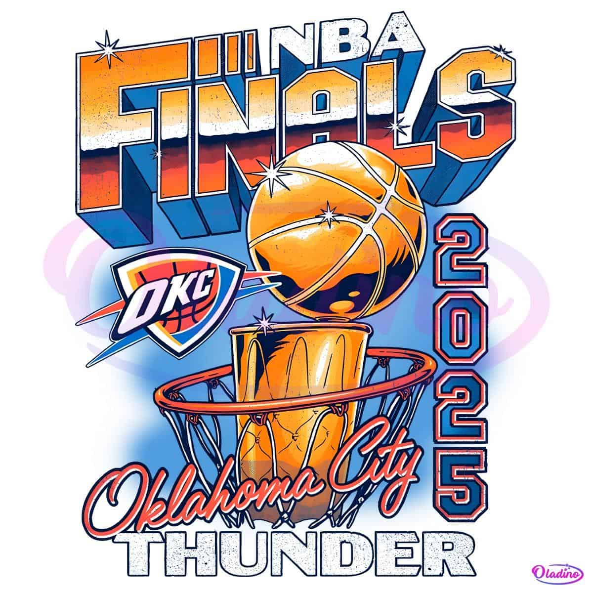 Oklahoma City Thunder 2025 Nba Finals Vintage Trophy Hoop Graphic Png