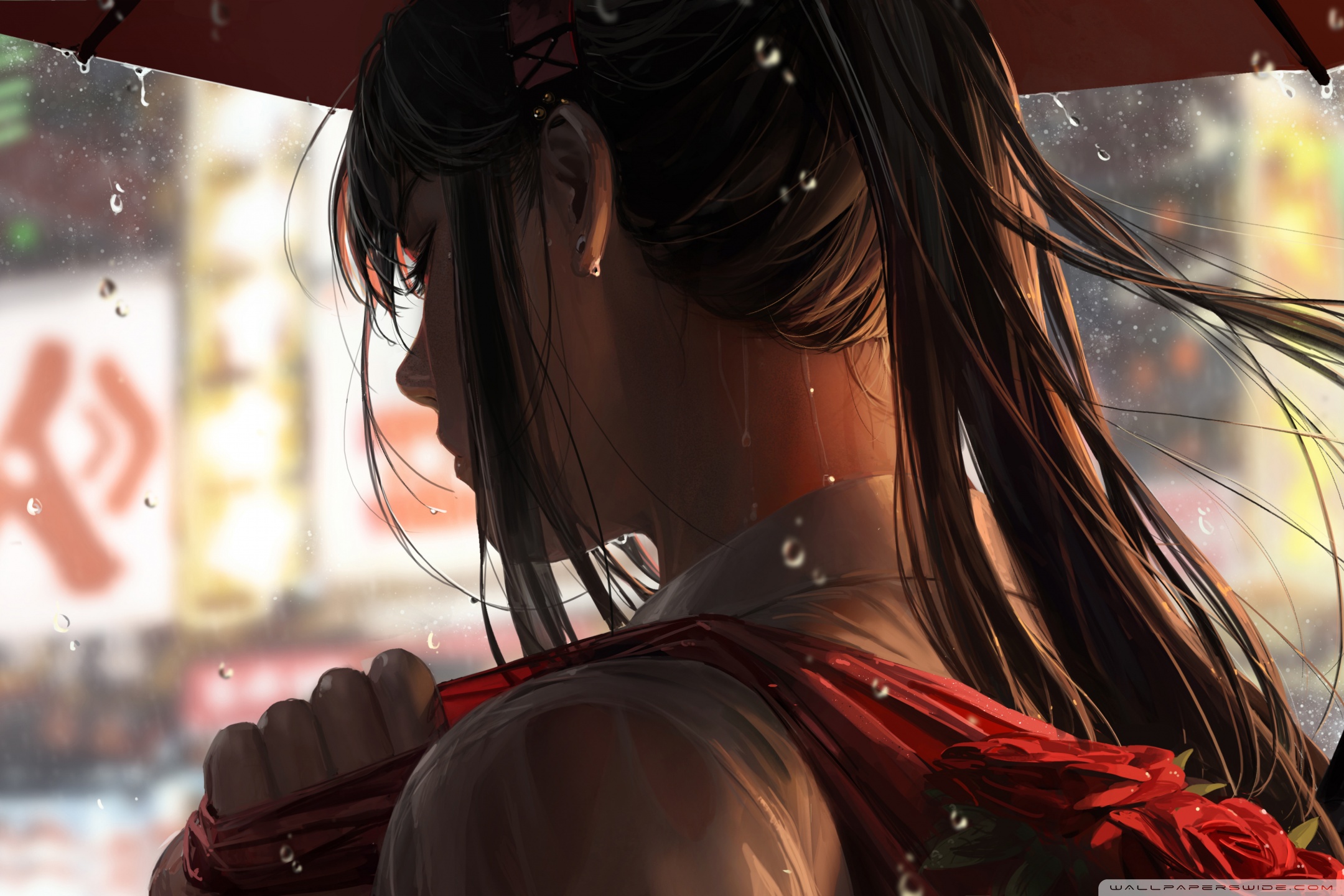 Through The Rain Anime Girl Walk 4K UHD Wallpaper for UltraHD Desktop and TV, Smartphone and Tablet Devices