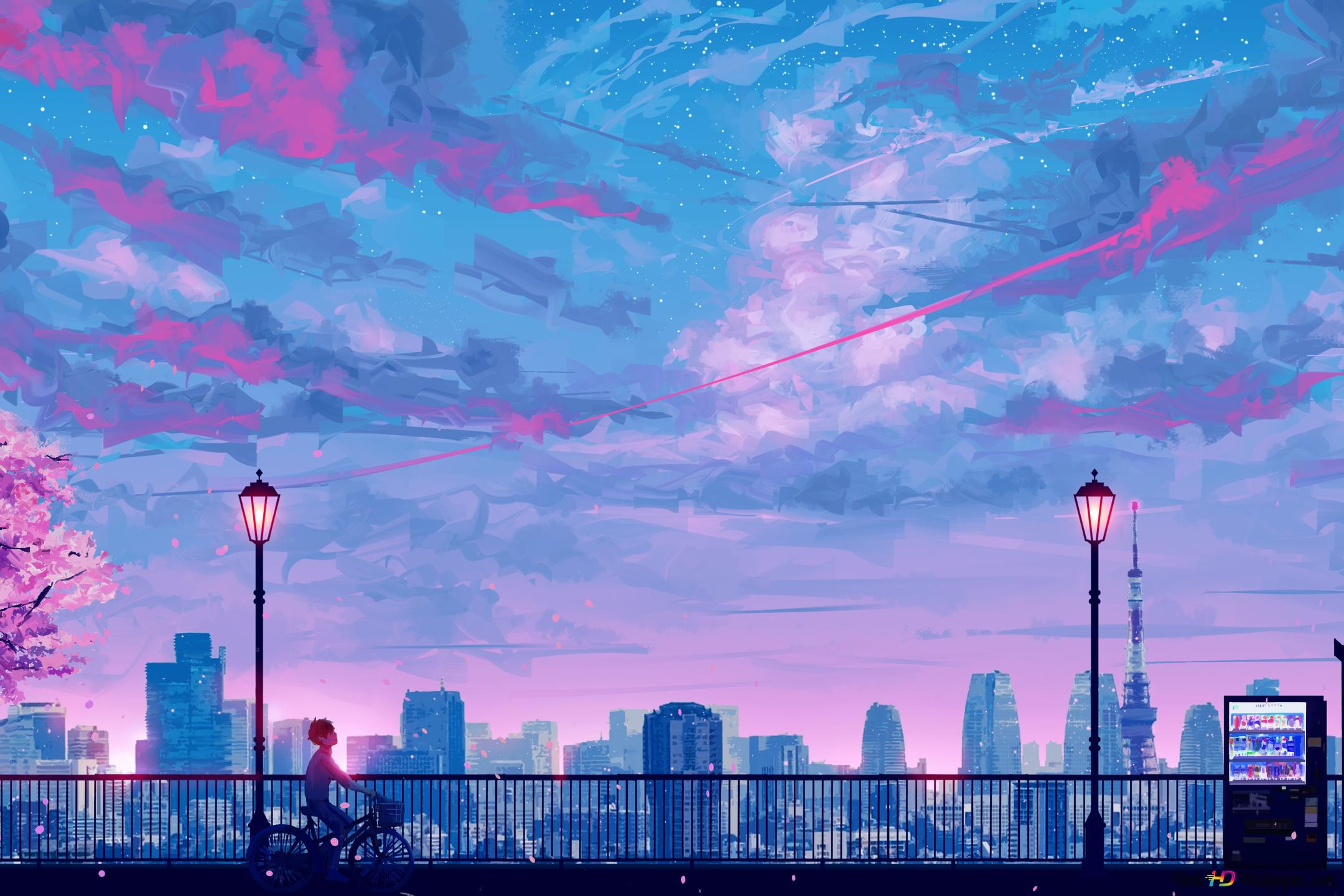 Anime city night 4K wallpaper download