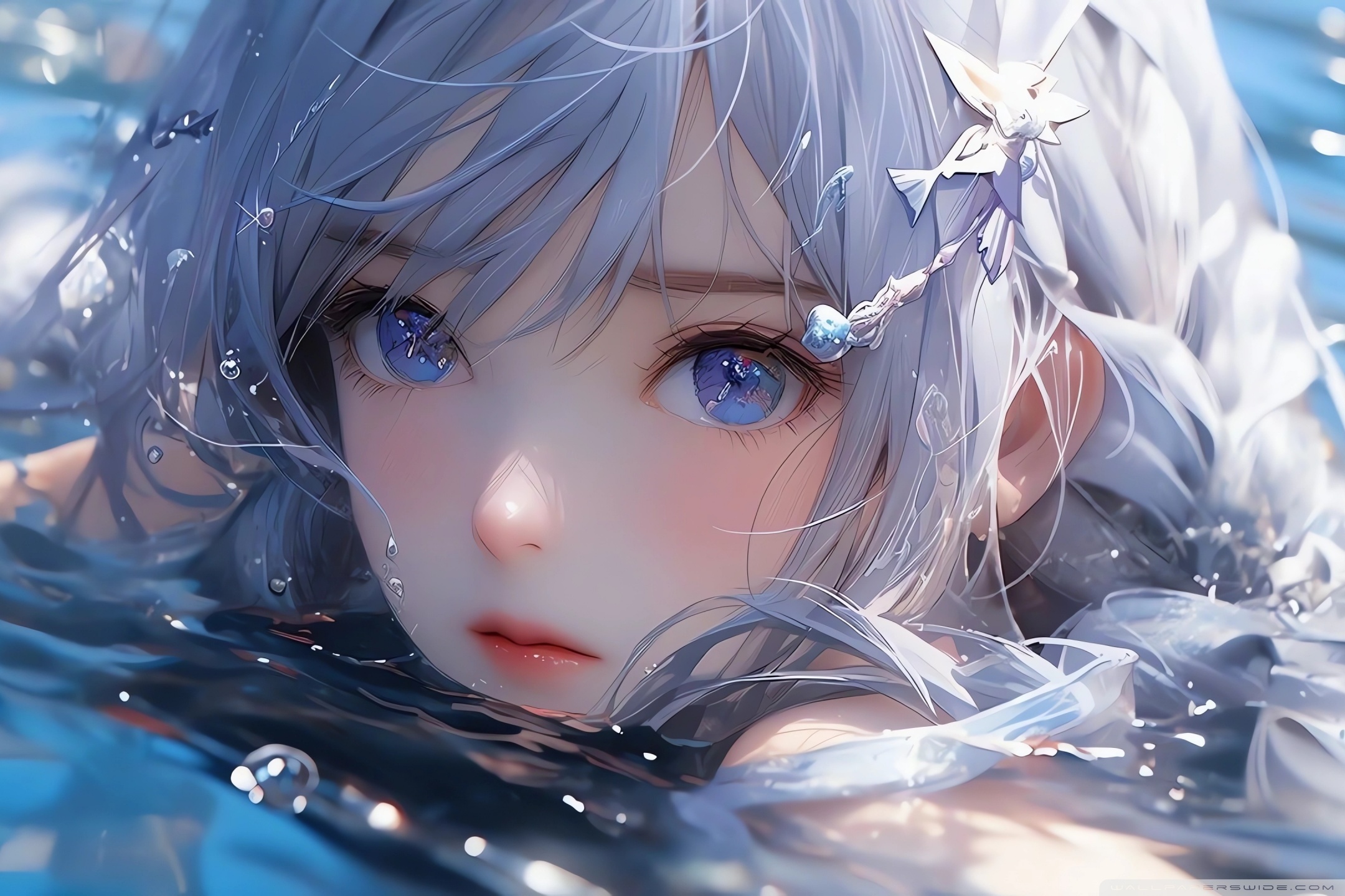 Anime Girl in Water 4K UHD Wallpaper for UltraHD Desktop and TV, Widescreen and UltraWide Display, Smartphone and Tablet Devices