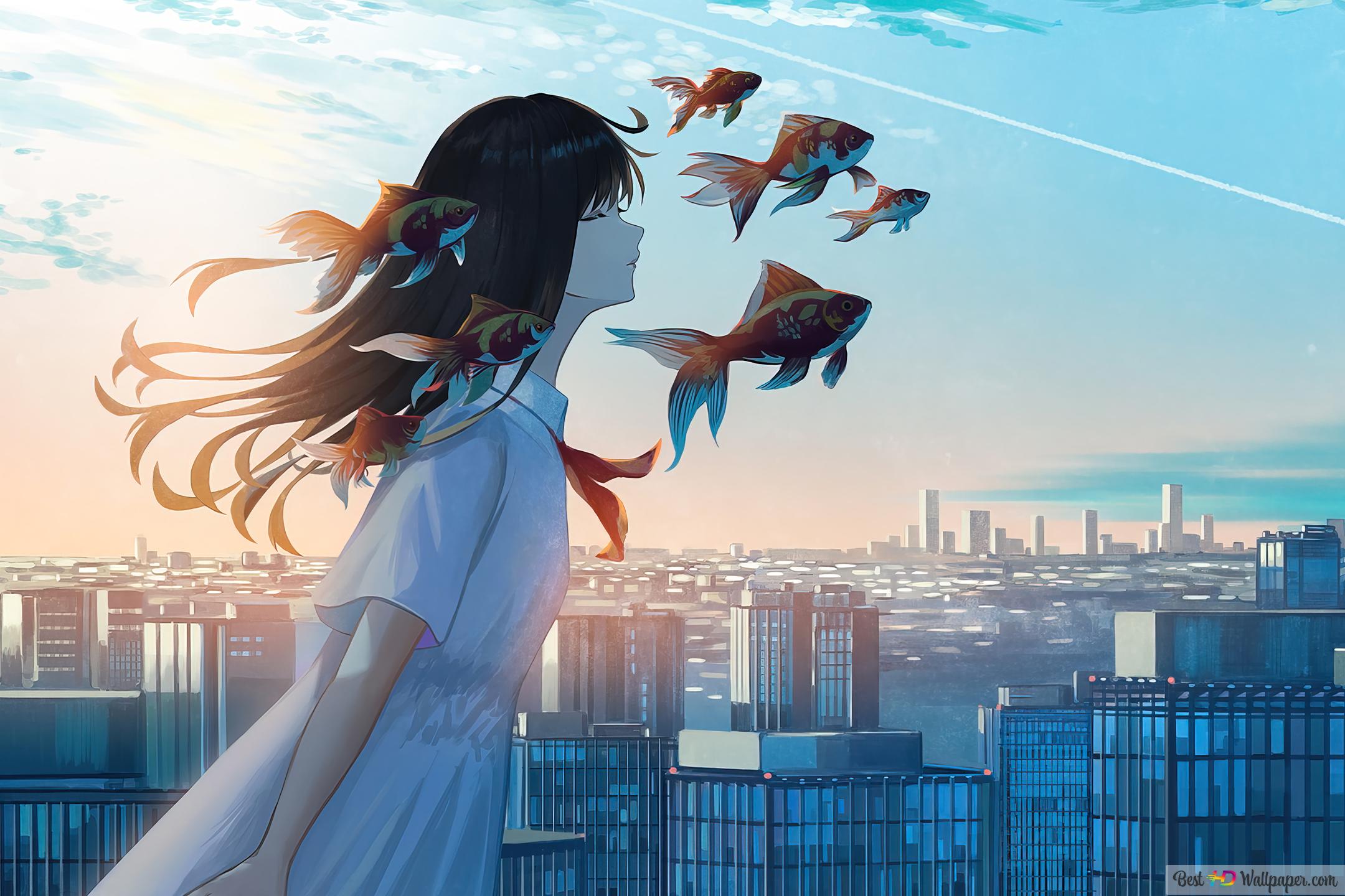Anime Girl City 4K wallpaper download