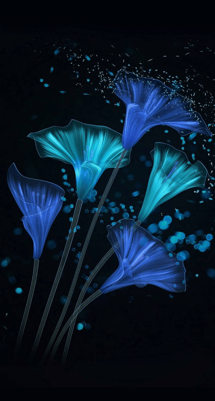 Download free Neon Flower Aesthetic Dark Blue HD Wallpaper