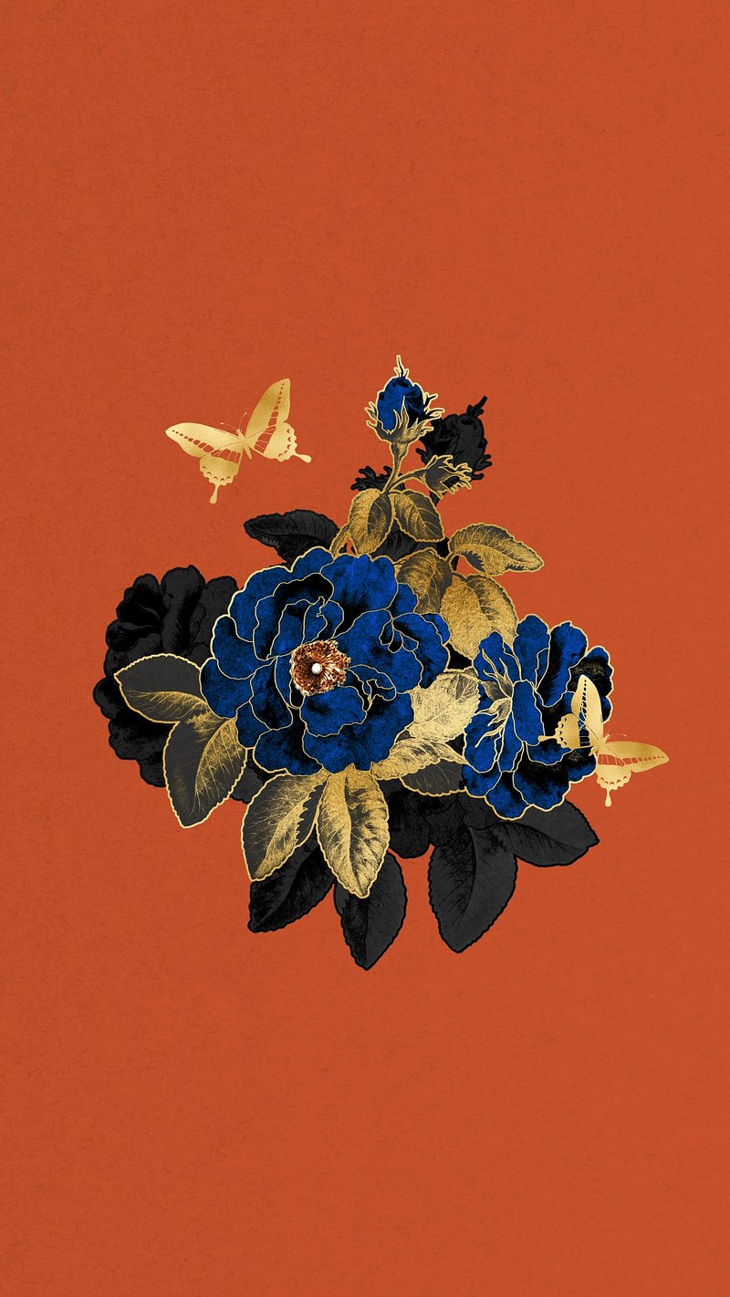 Navy Rose Gold Floral Image Wallpaper