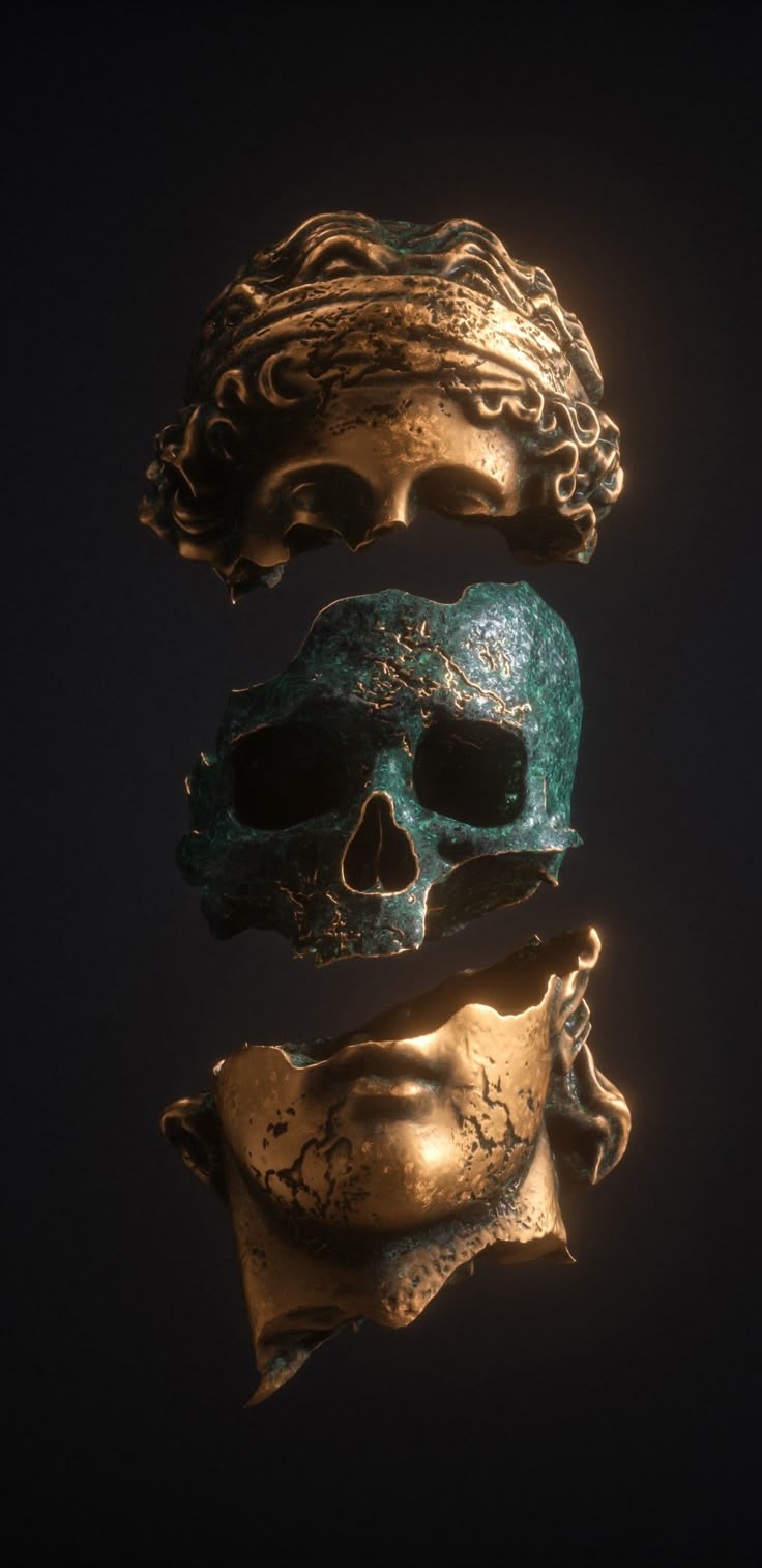 Skull inside statue, art wallpaper