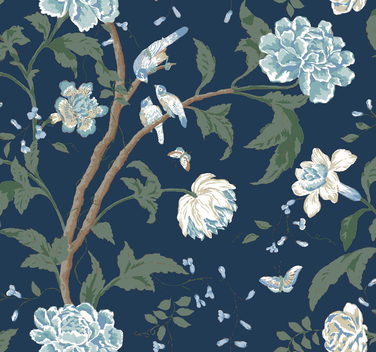 York Wallcoverings BL1782 Navy Teahouse Floral Wallpaper