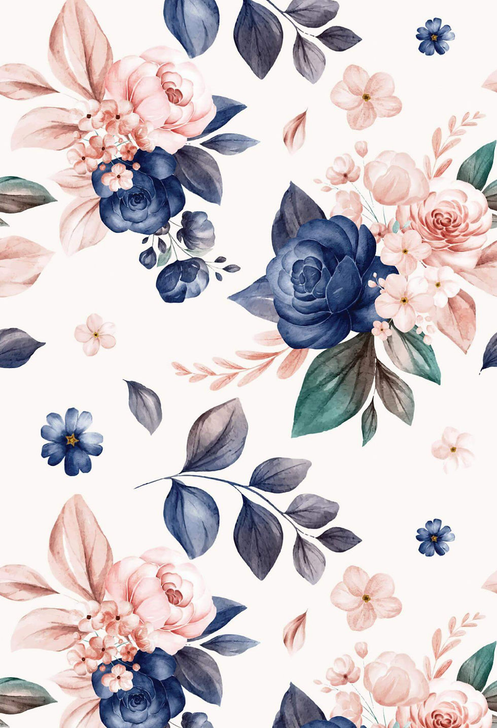 Pink and Dark Blue Floral Peel and Stick Wallpaper. Green Corner Wall Co
