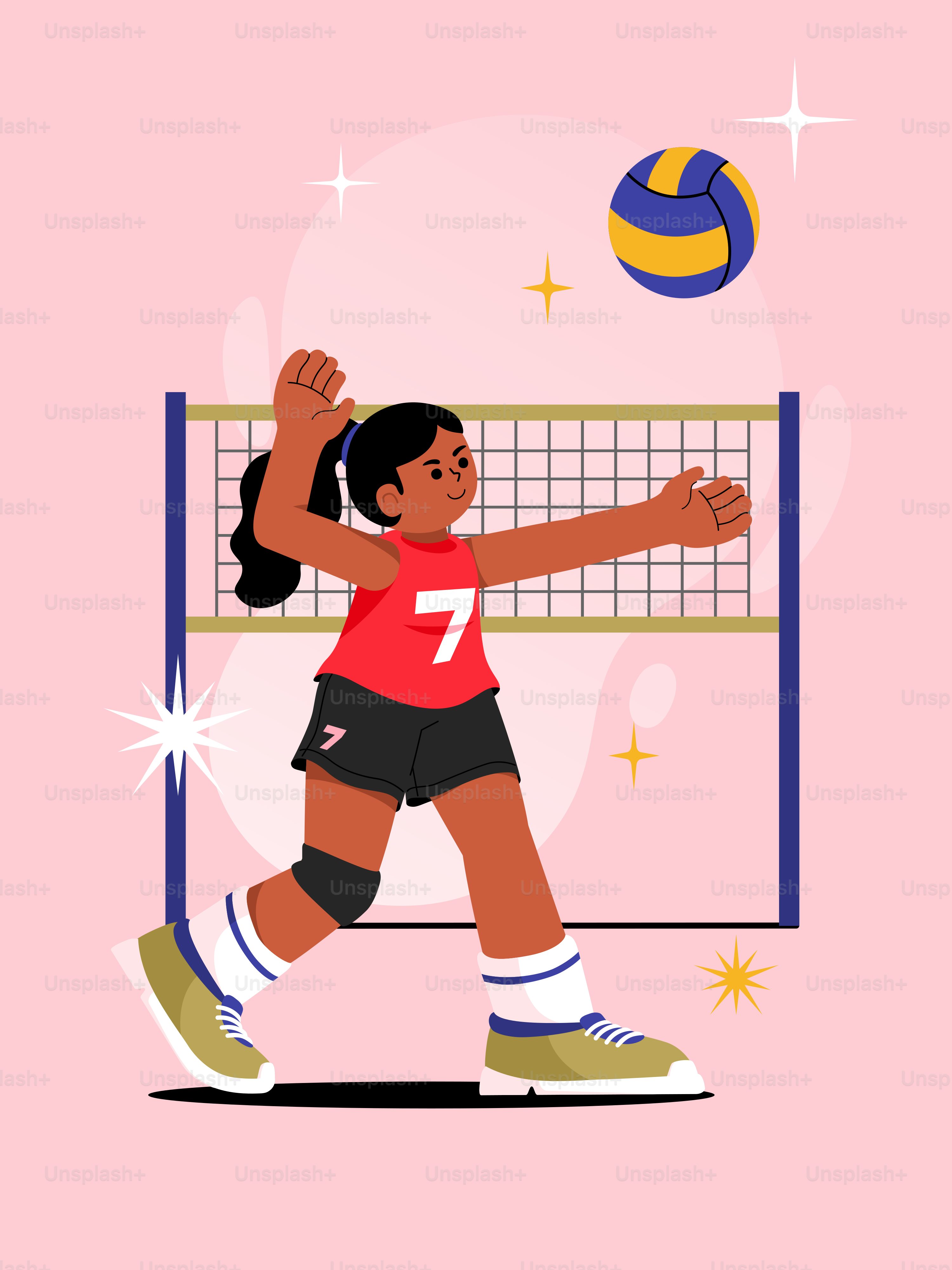 Two hands reaching for a volleyball over a net vector