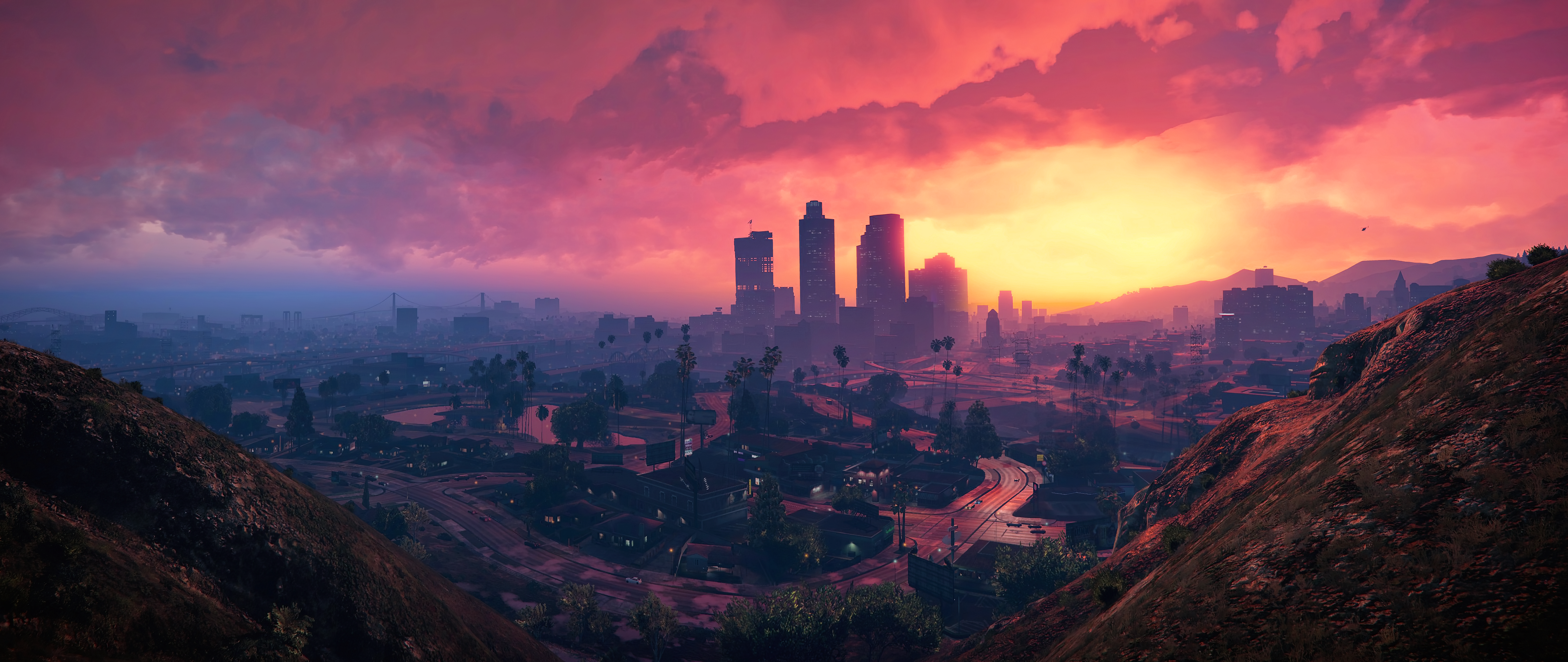 Grand Theft Auto V City Sunset Scenery 4K [uhdpaper]