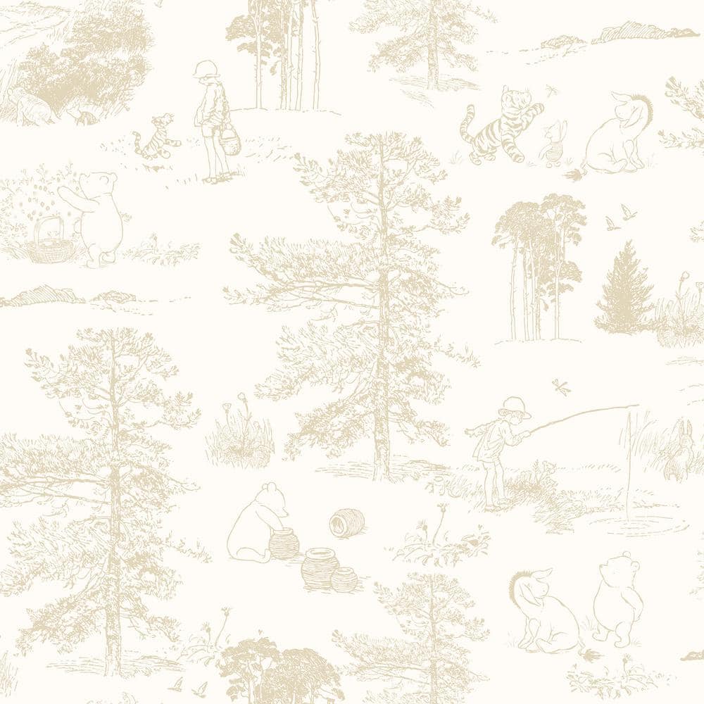 Disney Beige Winnie The Pooh Toile Peel and Stick Wallpaper RMK12622RL Home Depot