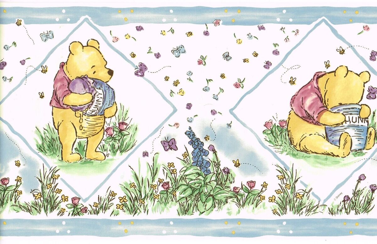 Classic Winnie The Pooh Bear Butterfly Baby Blue Nursery Kid Wall Paper Border