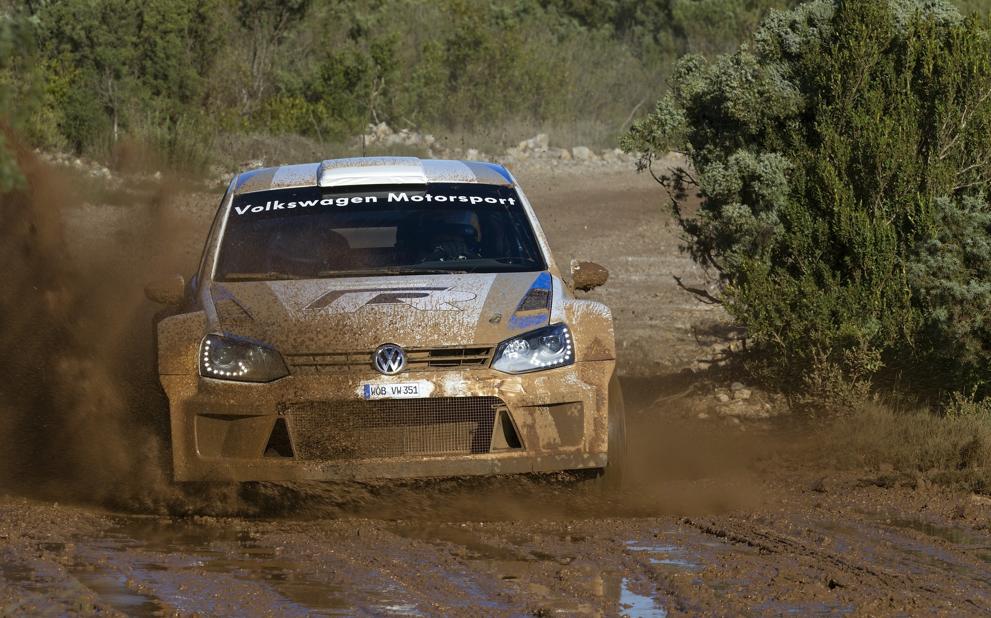 Wallpaper Volkswagen, Machine, puddle, Logo, The hood, Dirt, WRC, Rally for mobile and desktop, section volkswagen, resolution 3438x2143