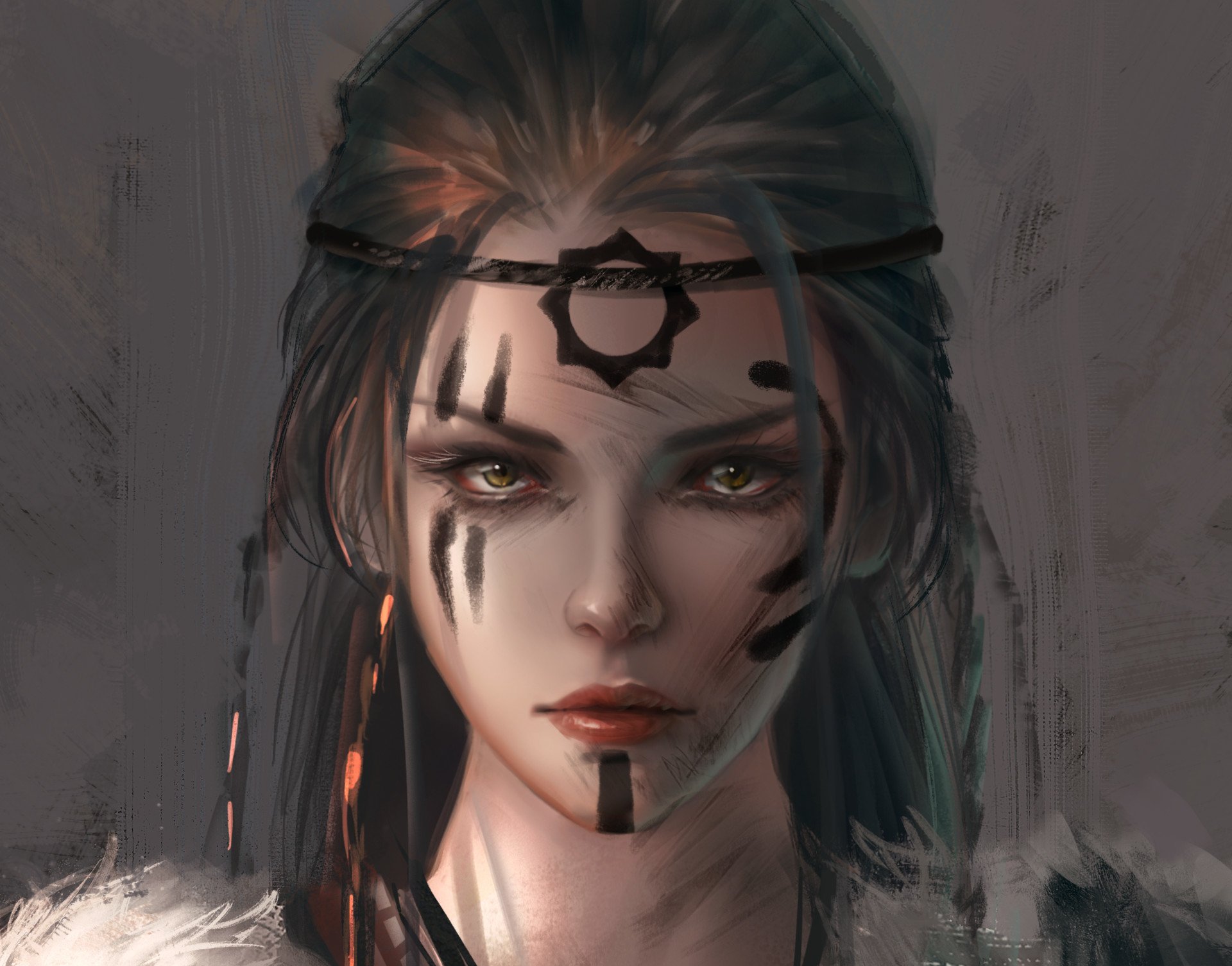 Download Tattoo Stare Face Fantasy Woman HD Wallpaper