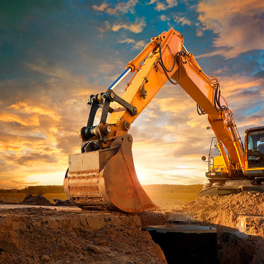 Construction sites photo wallpaper excavator at sunset on premium smooth nonwoven