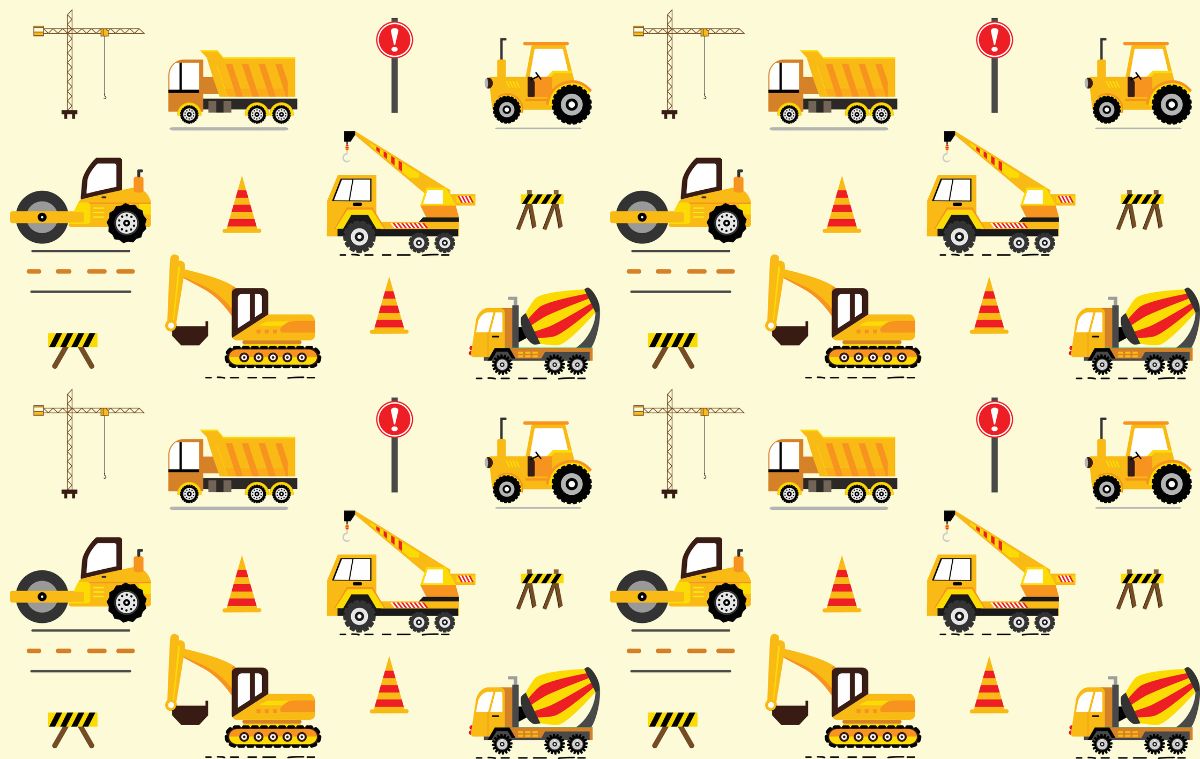 Construction Vehicles Pattern Wallpaper for Boys®