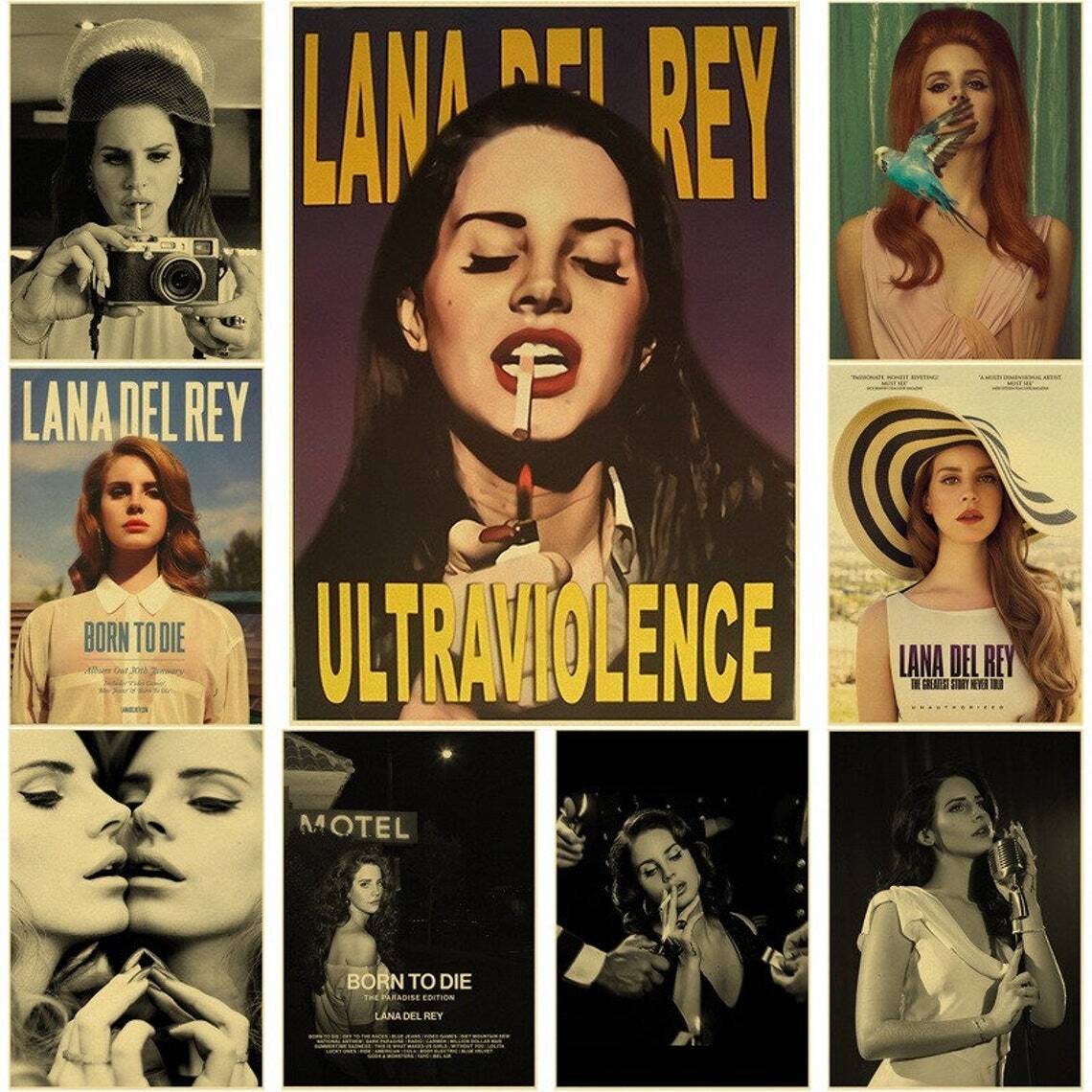 Singer Lana Del Rey Vintage Poster Prints Set 1 Born To Die, Under Ocean Blvd