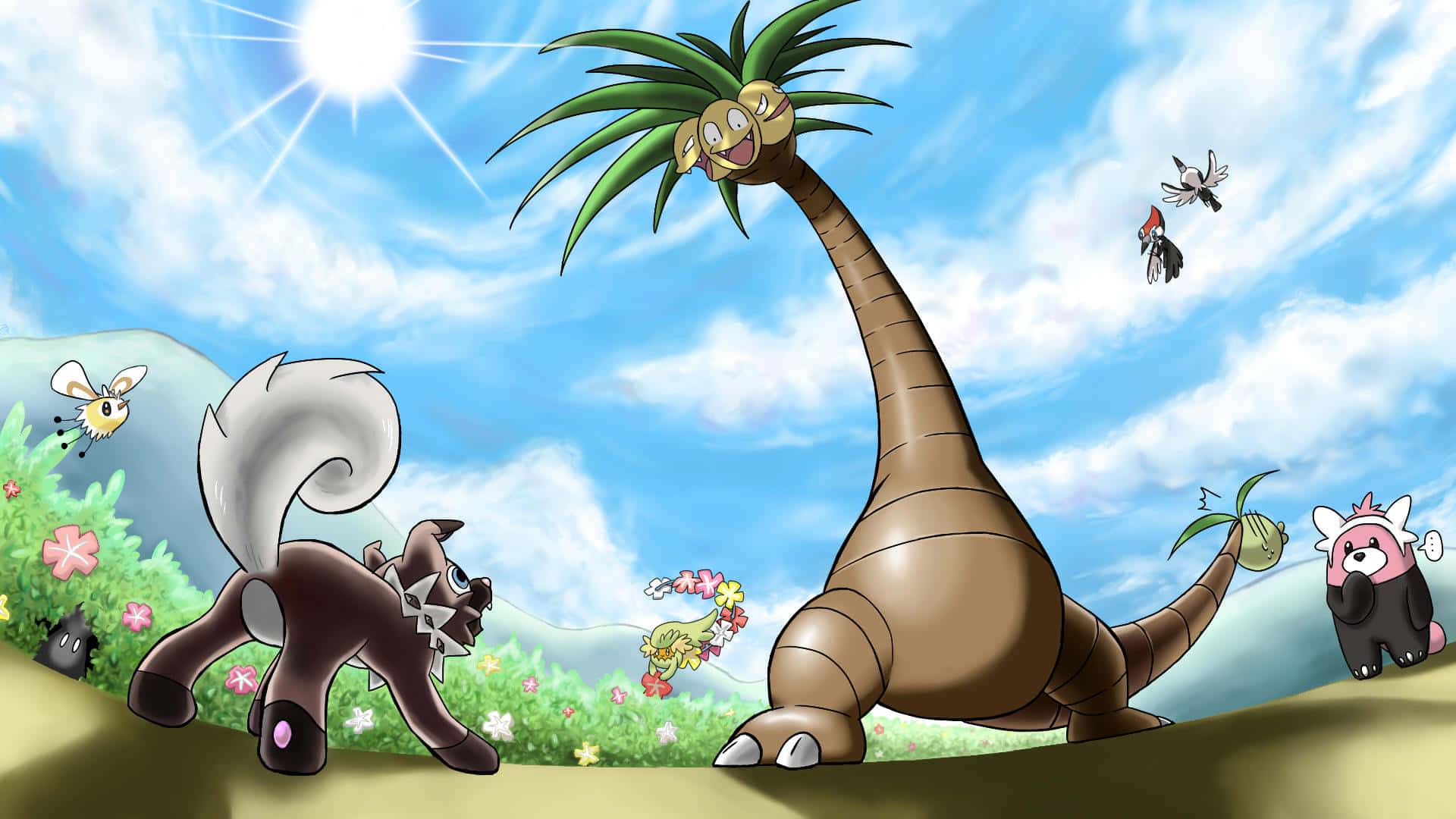 Download Exeggutor With Other Characters Wallpaper