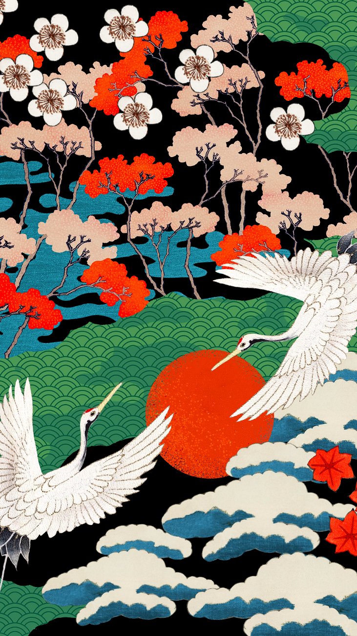 Red Japanese Wave Patterned Phone Wallpaper