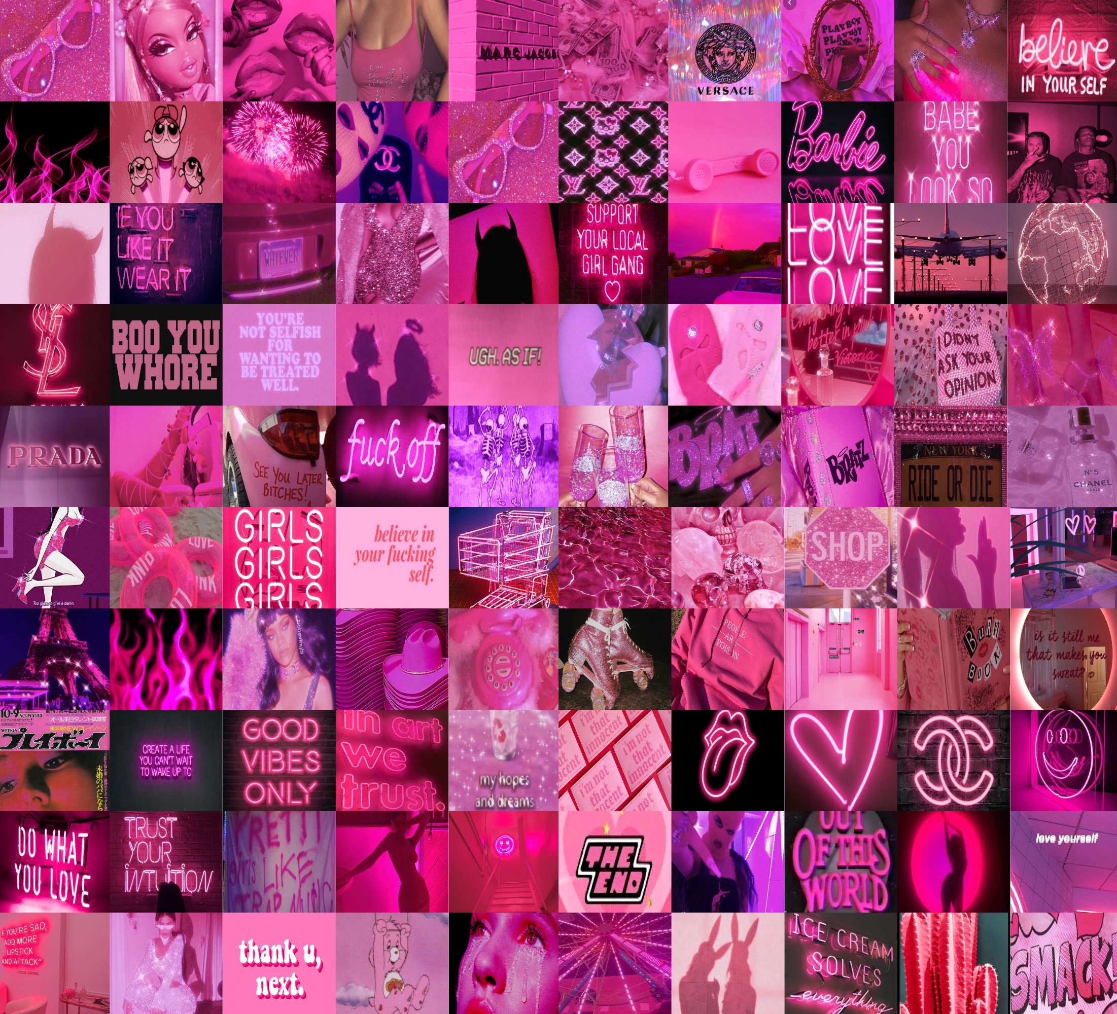 Hot Pink Wal Collage Kit, Boujee Baddie Aesthetic, Neon Pink Wall Collage, Aesthetic Room Decor, Y2k Aesthetic, 130 PCS DIGITAL DOWNLOAD