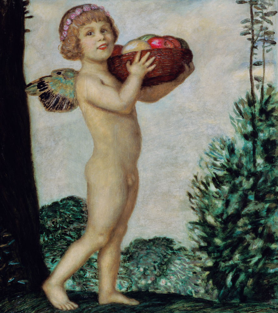 Erote with Früchtekorb. von Stuck as art print or hand painted oil
