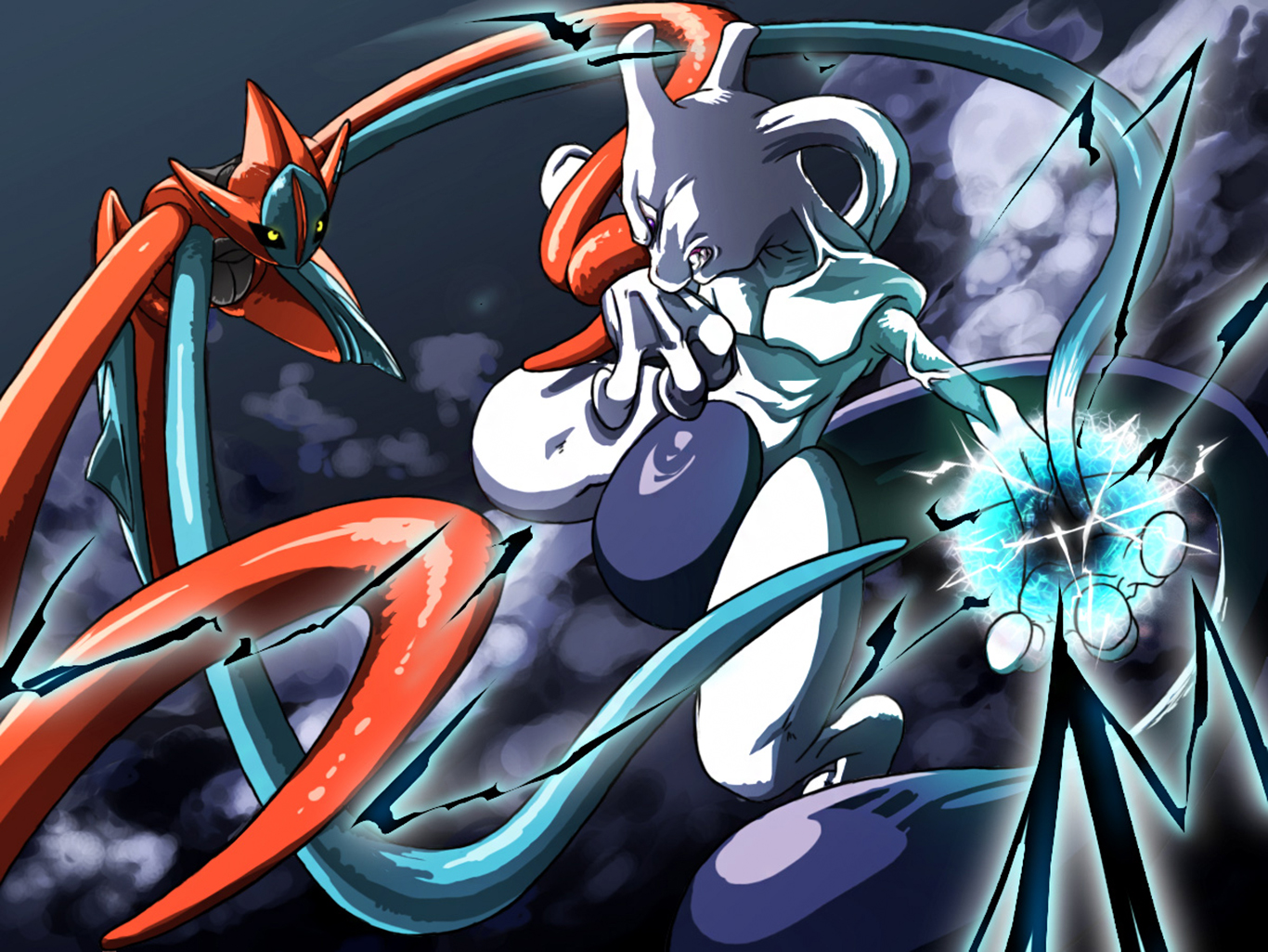 Deoxys vs Mewtwo HD Anime Wallpaper by まくまく