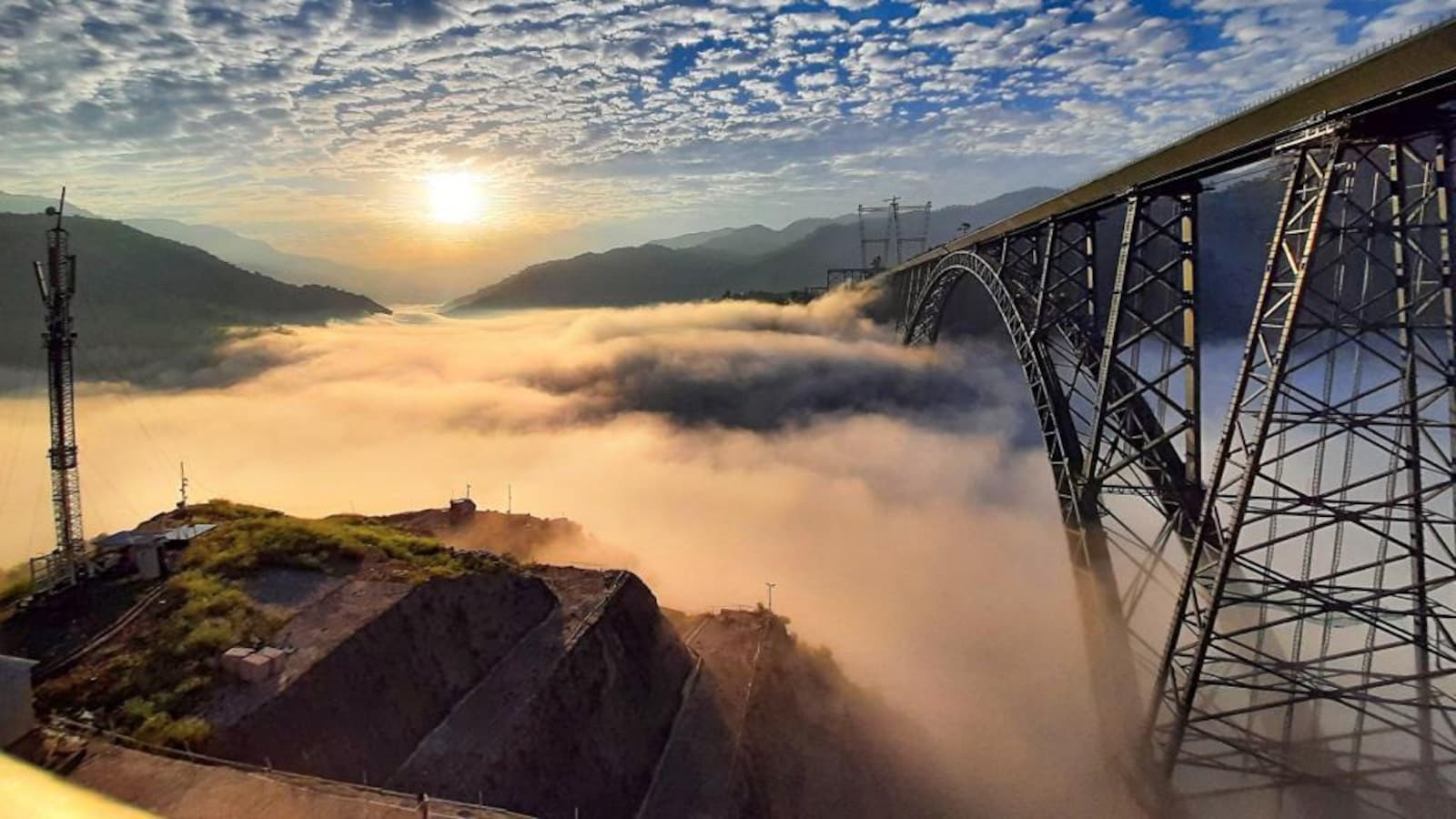 In pics: Stunning image of Chenab Railway Bridge as it emerges from clouds