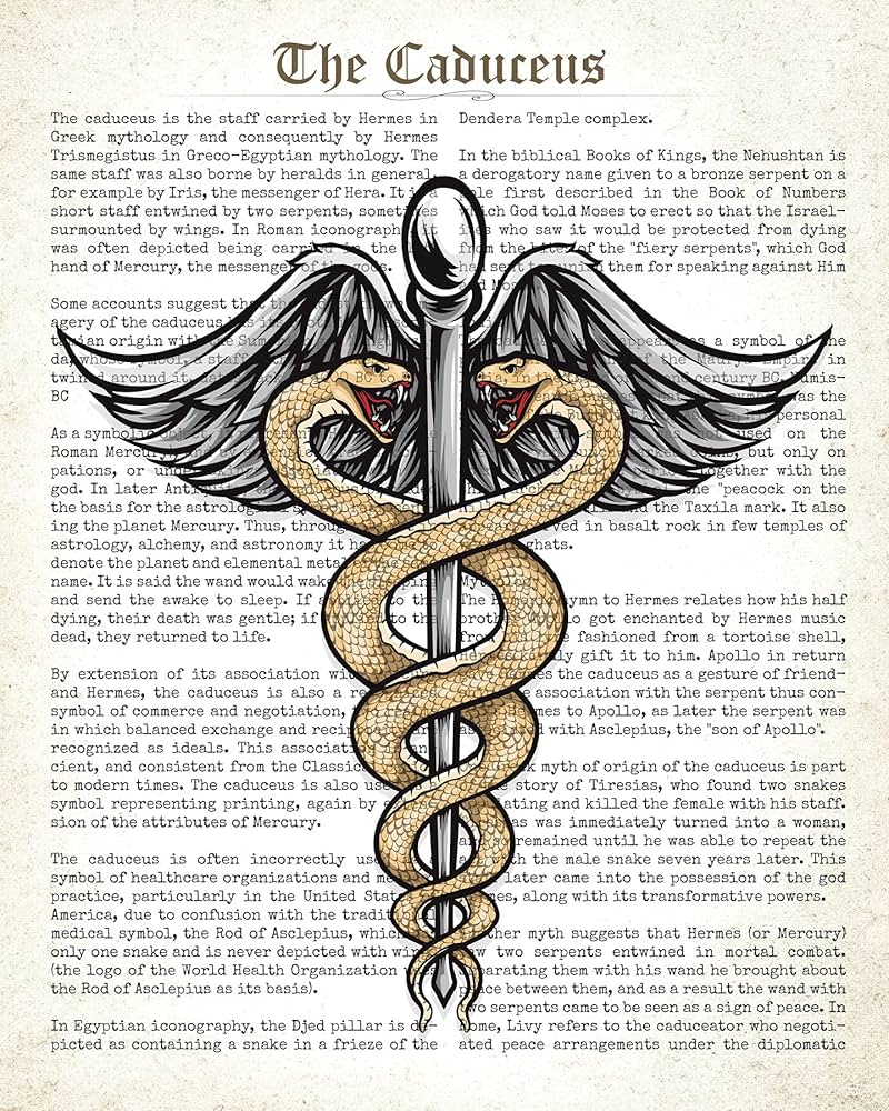Caduceus Watercolor Art Hospital Decor Medical Office Waiting Room Poster Neurologist Gift Brain Surgeon Print Rod Of Asclepius Student
