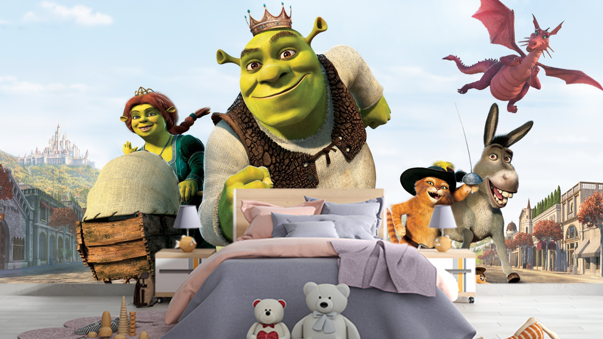 Kids Bedroom Wallpaper Shrek Princess Fiona Main Characters Cartoon Wall Mural