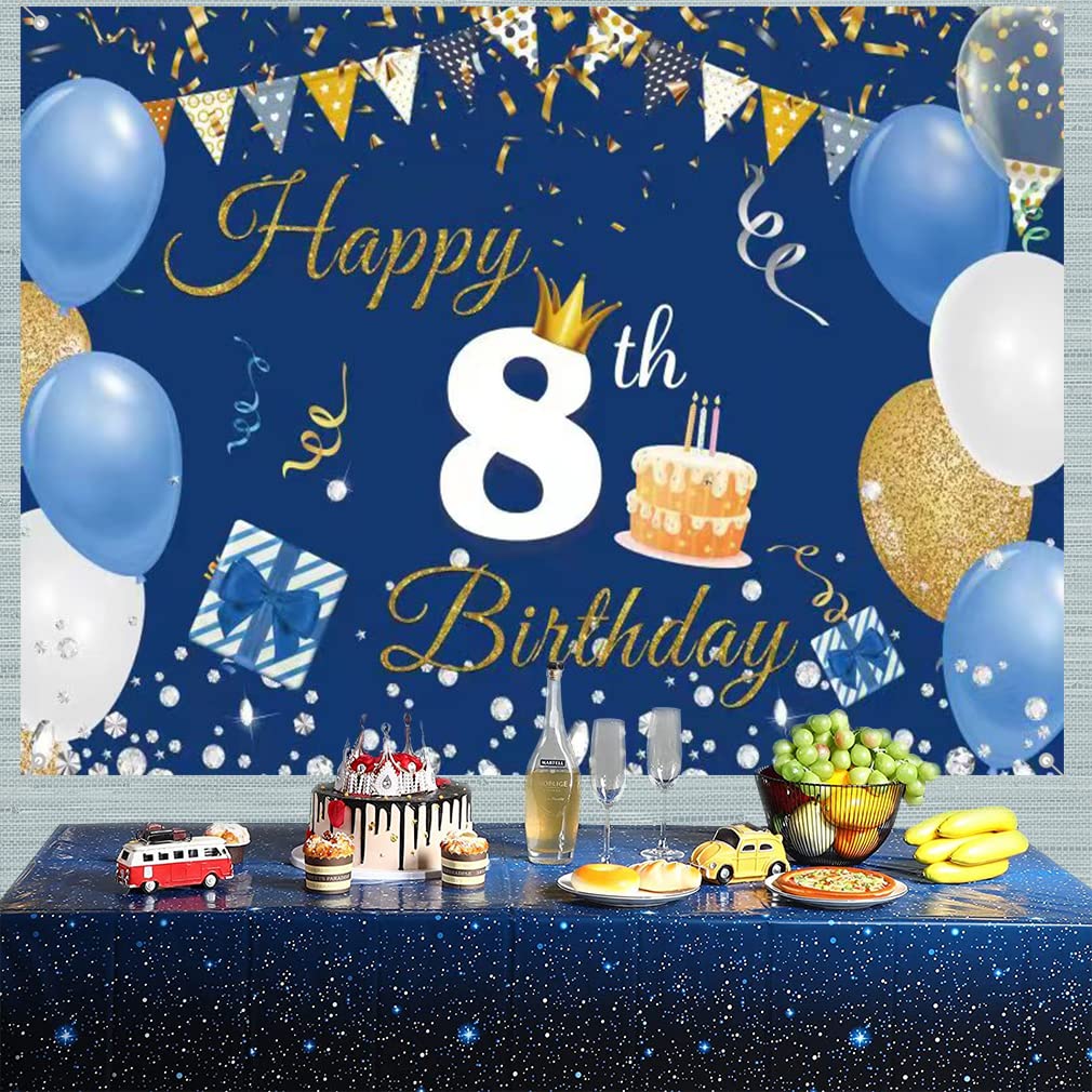 Amazon.com, 8th Birthday Decorations Happy 8th Birthday Backdrop Banner For Boys Girls Happy 8 Years Old Fabric Sign Poster, Blue Photography