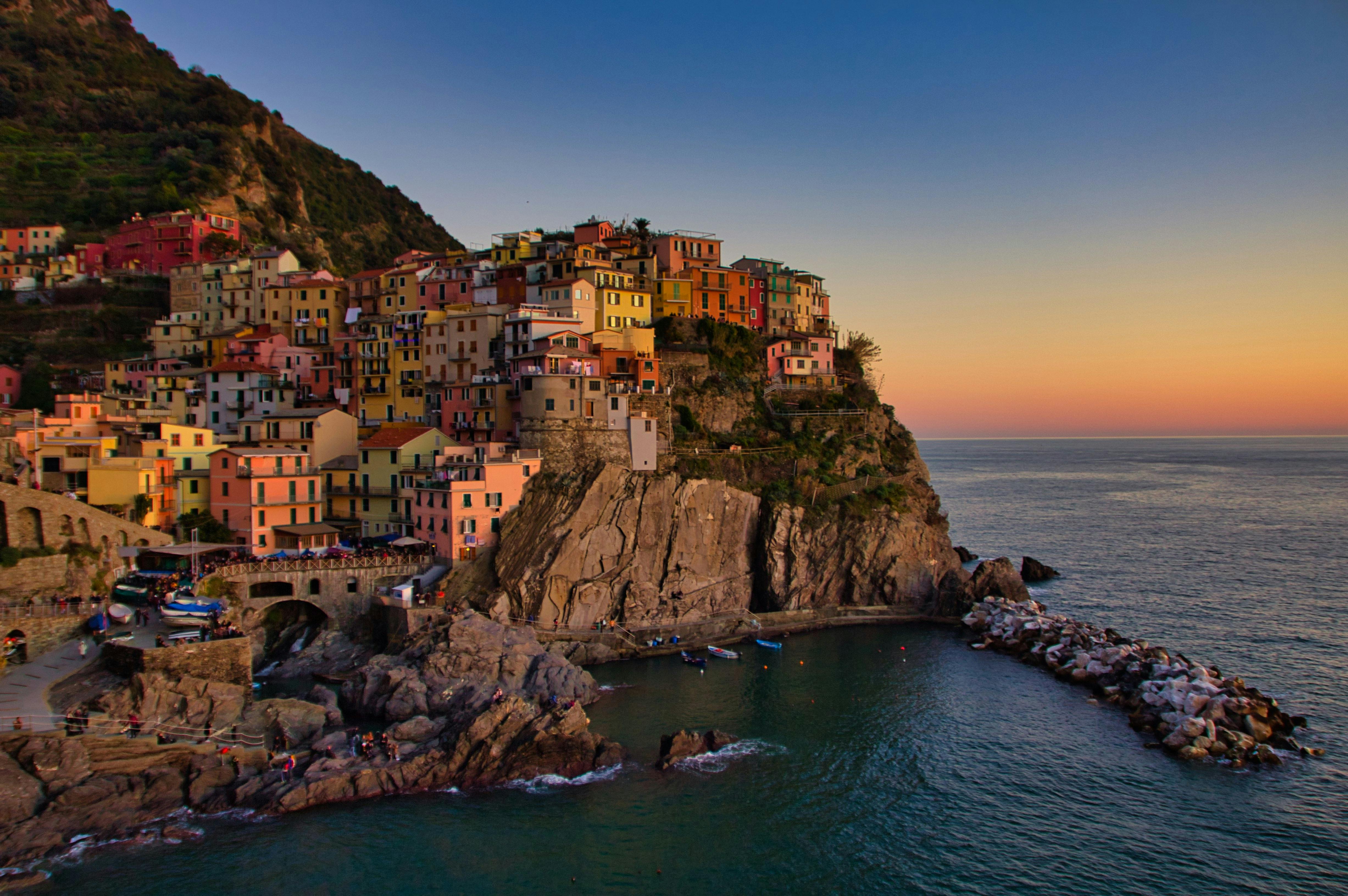 Aerial Shot of the Colorful Manarola Buildings in Italy · Free