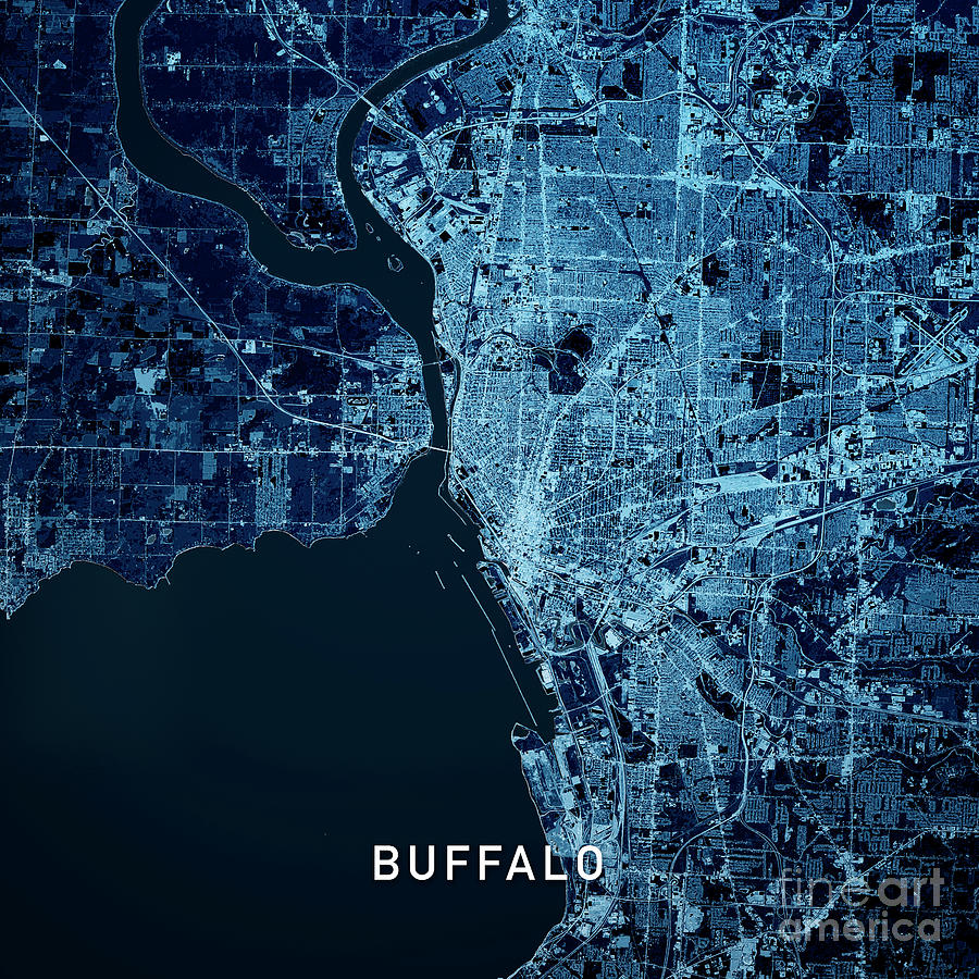 Buffalo New York State 3D Render Map Blue Top View Oct 2019