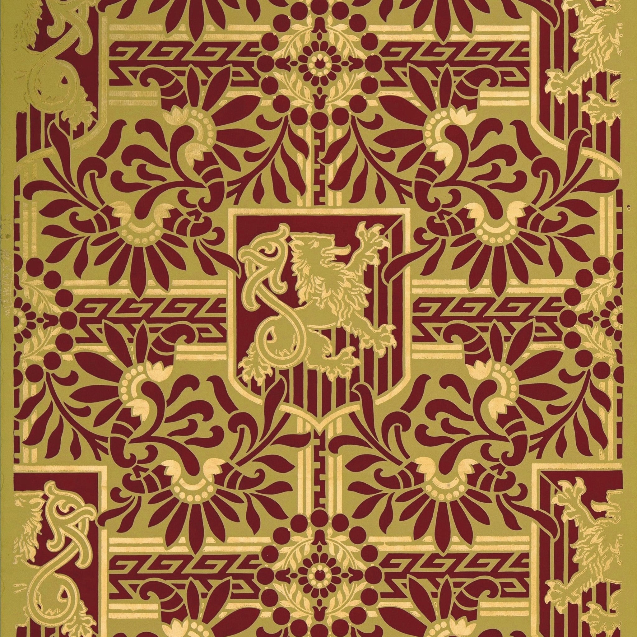 Heraldic with Gilt Rampant Lions Wallpaper Remnant