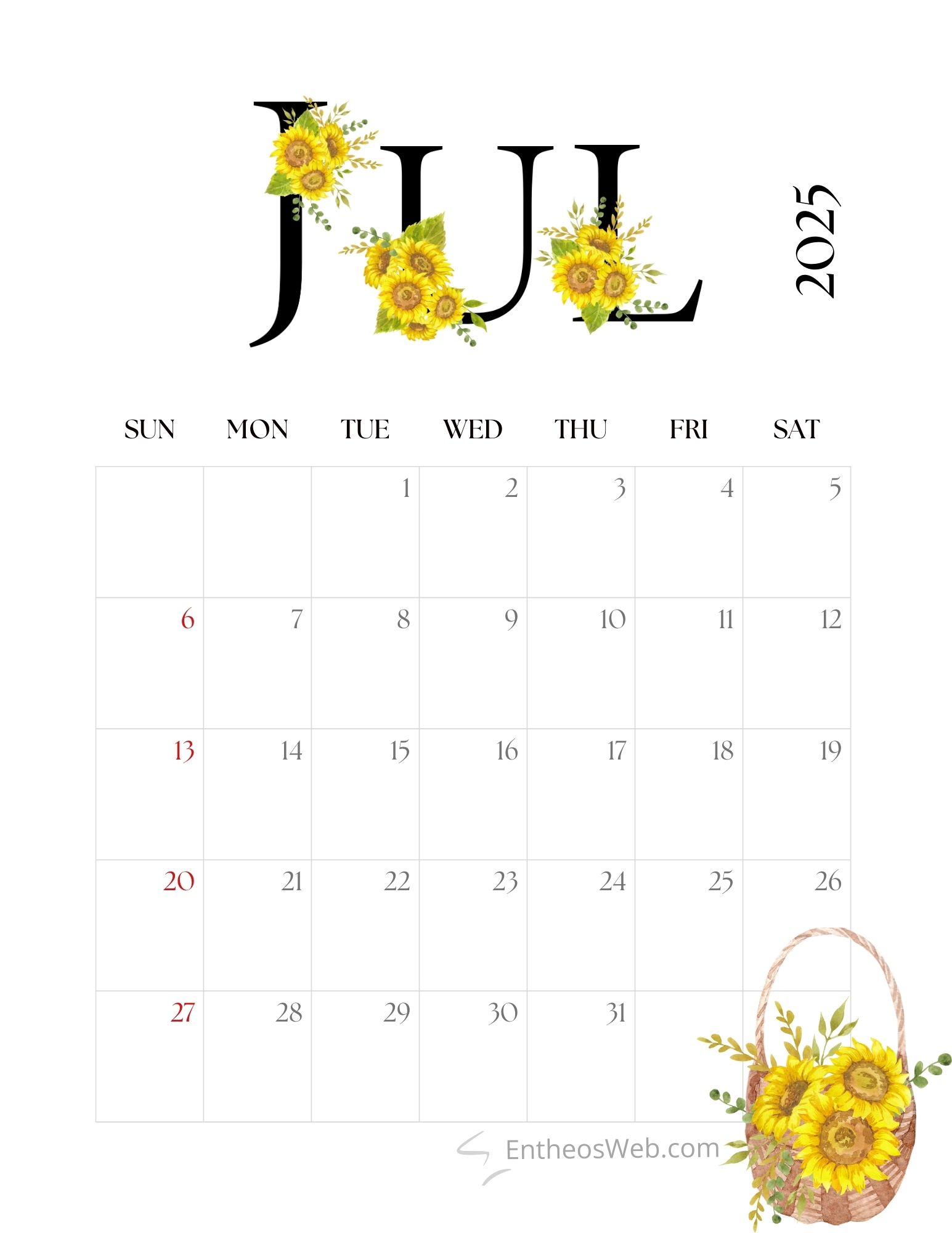 July 2025 Calendar Printables