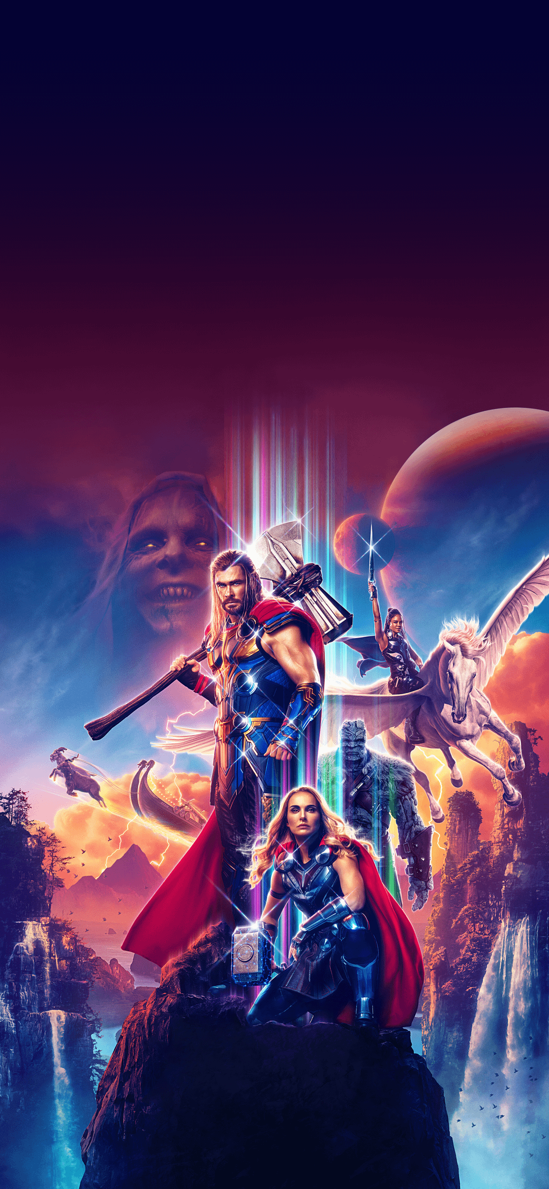 Removed the text from the latest Thor: Love and Thunder poster, filled in the gaps and made a mobile wallpaper