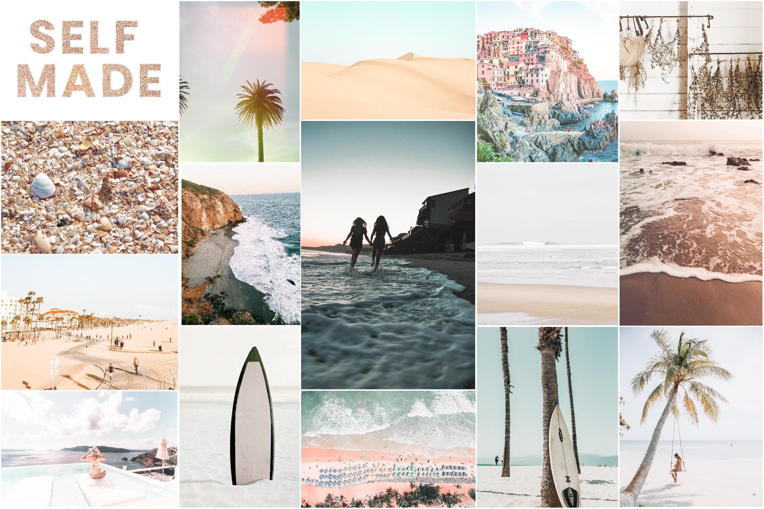 Boho Beach Wall Collage Kit Photo Bohohemian, Teen College Room Aesthetic VSCO Wall Decor, 30 60 or 90 Photo Prints Kit Room Decor
