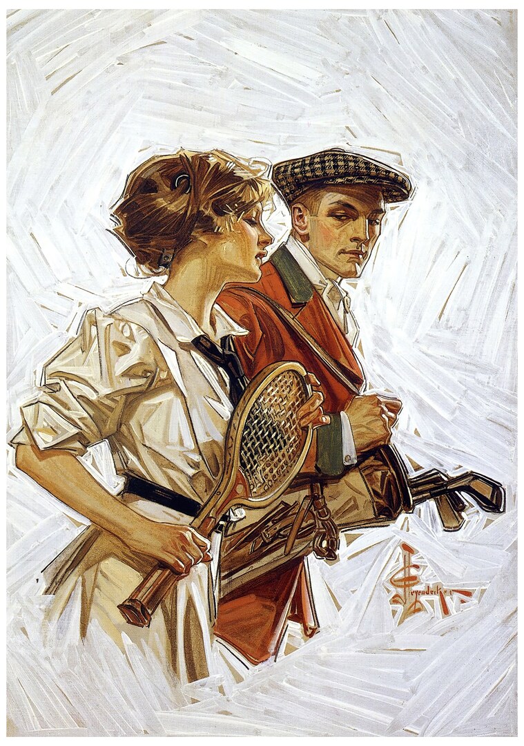 Vintage Tennis Players Illustration Wall Art Print J C Leyendecker